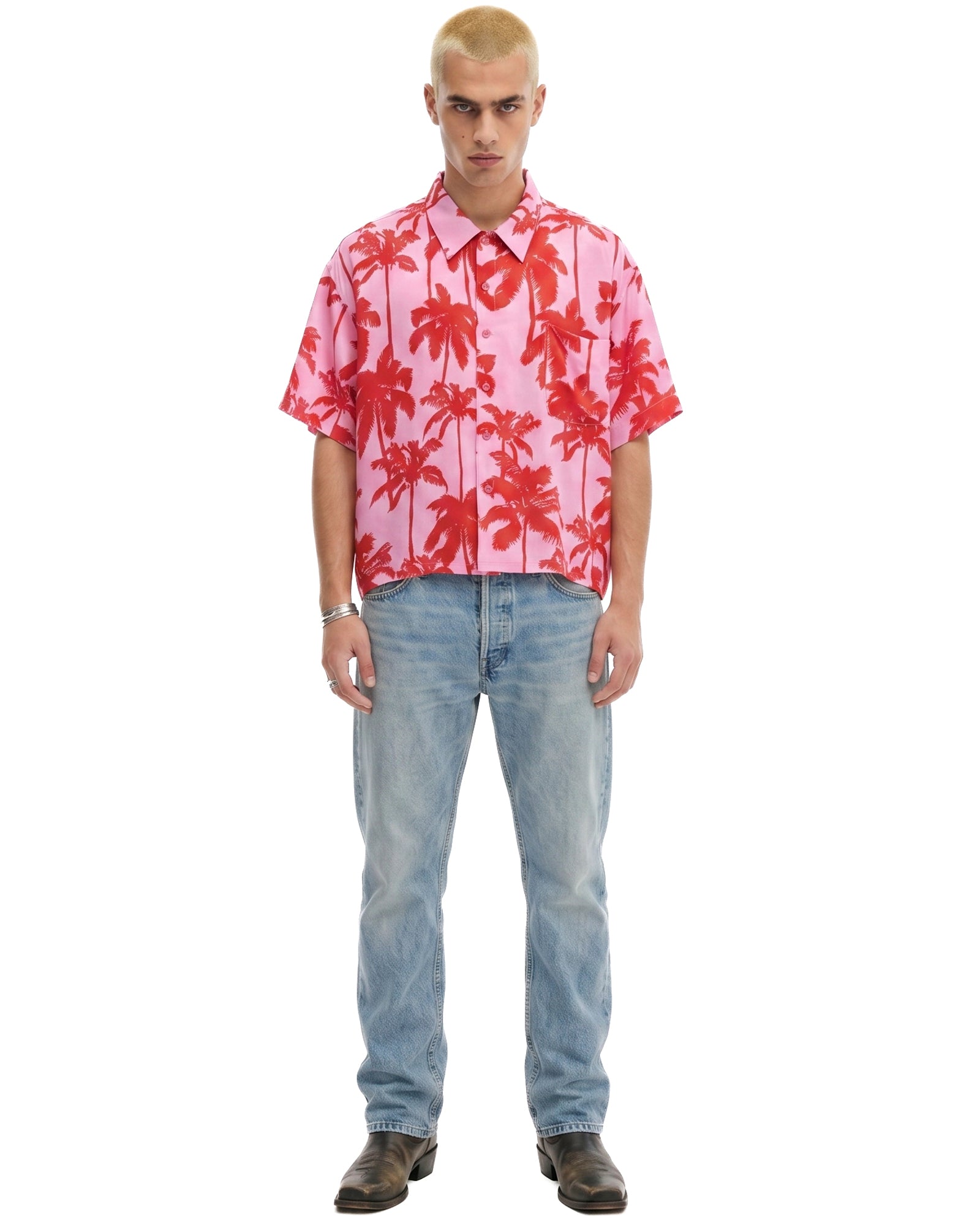 Pink Palm Oversized Silk Shirt