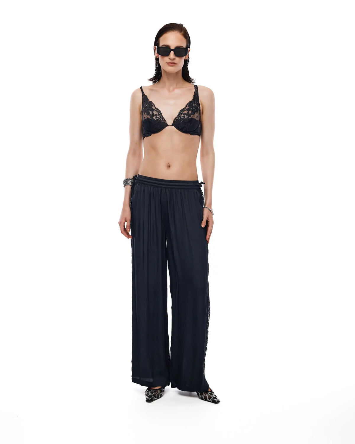 Satin and Lace Wide Leg Pants by THE TALES - back view