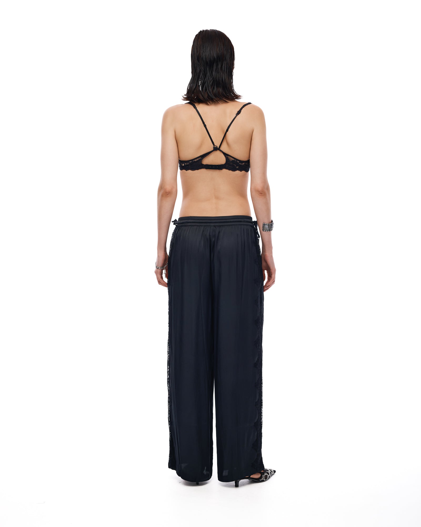 Satin and Lace Wide Leg Pants