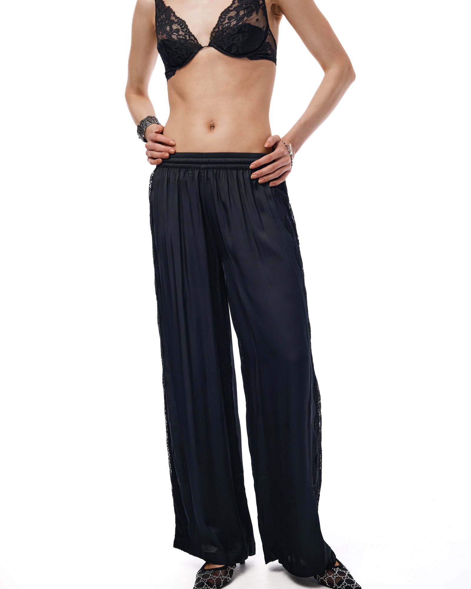 Satin and Lace Wide Leg Pants