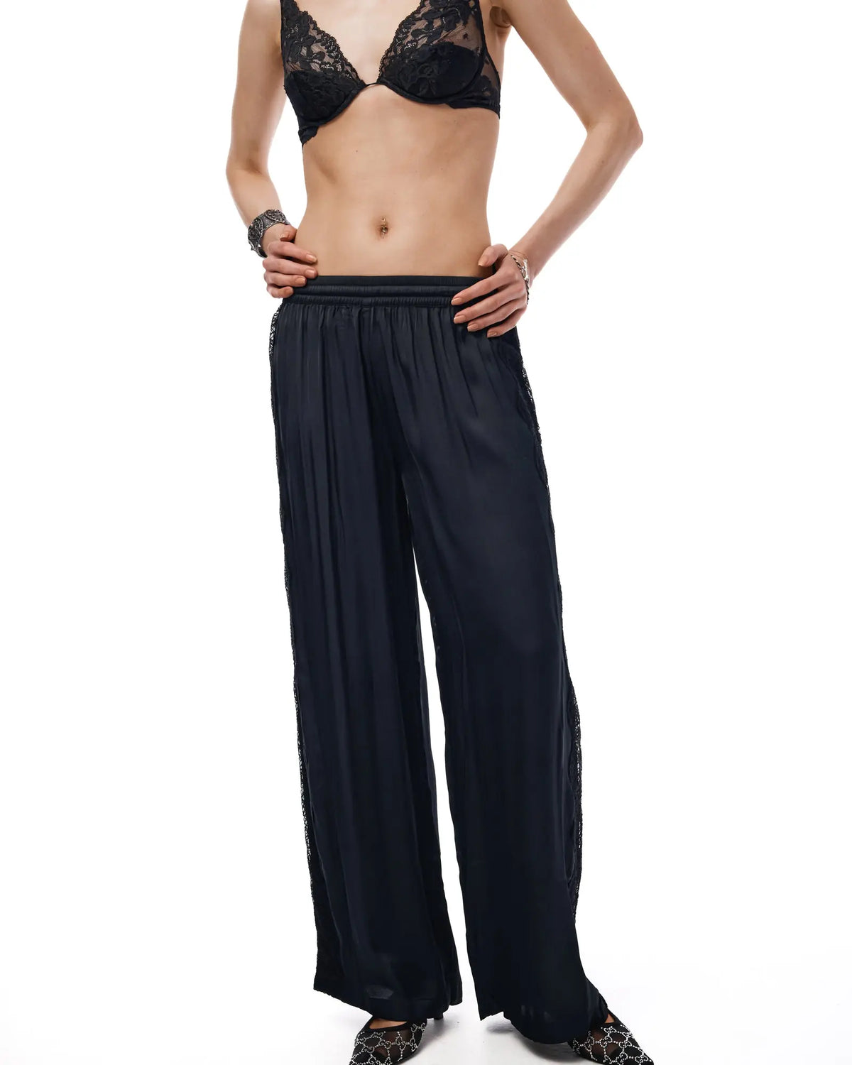 Satin and Lace Wide Leg Pants by THE TALES - product photo
