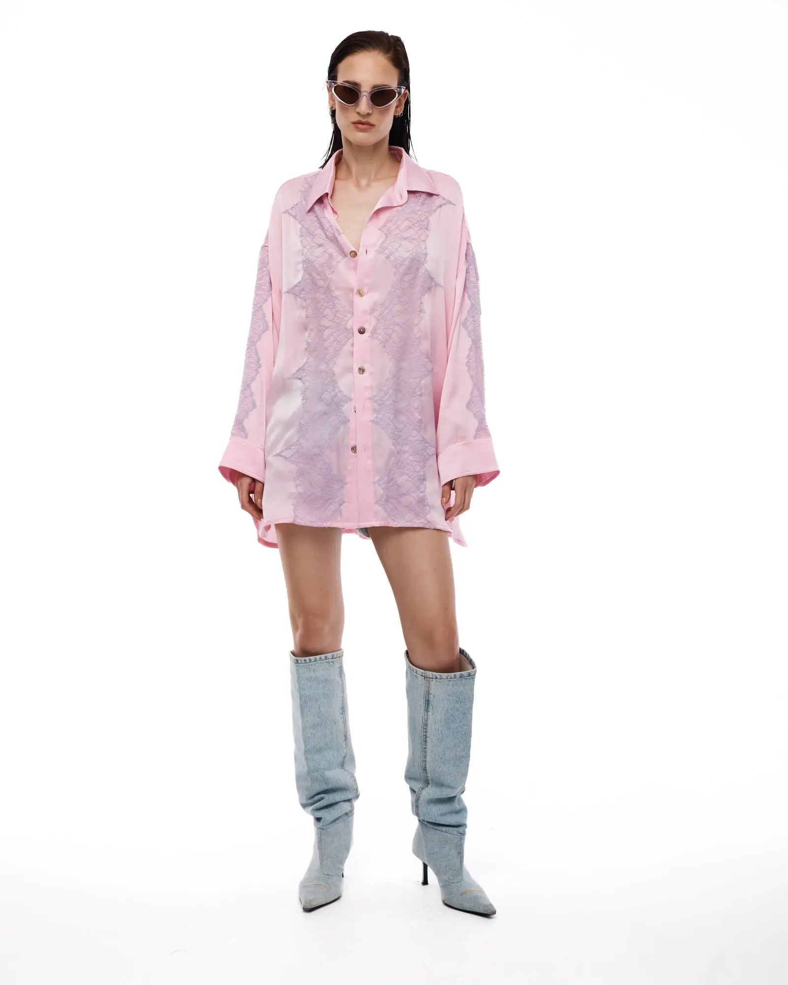 Dixie Satin and Chantilly Lace Shirt by THE TALES - product photo