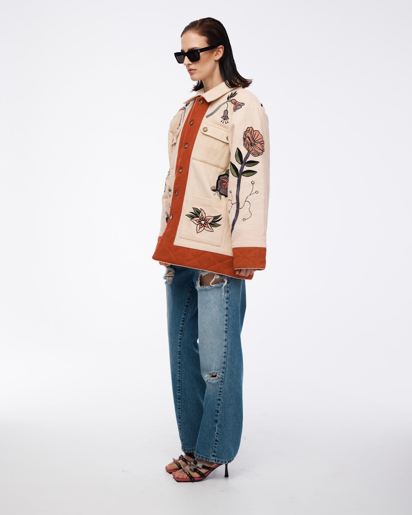 Quilted Floral Appliqué Jacket