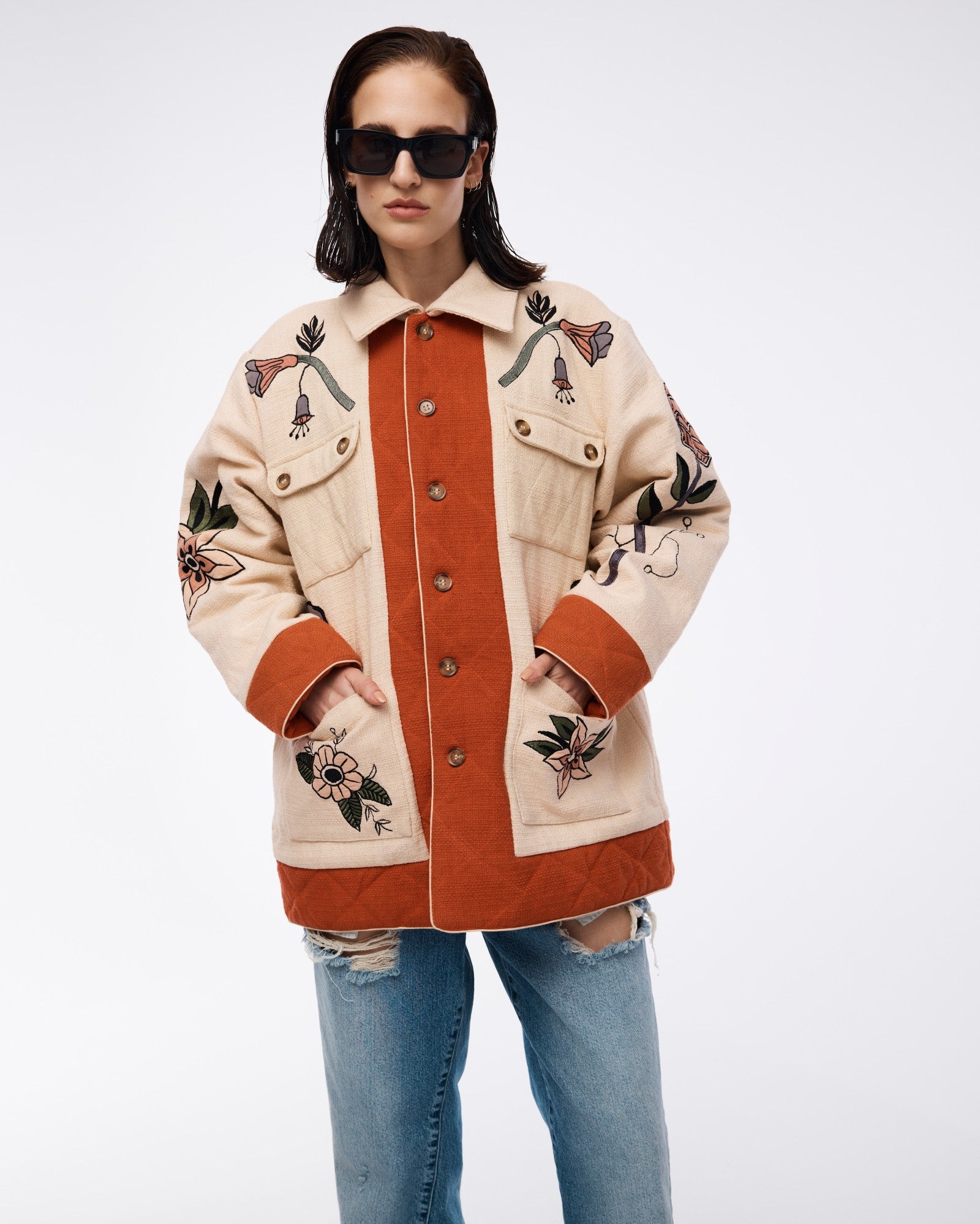 Quilted Floral Appliqué Jacket