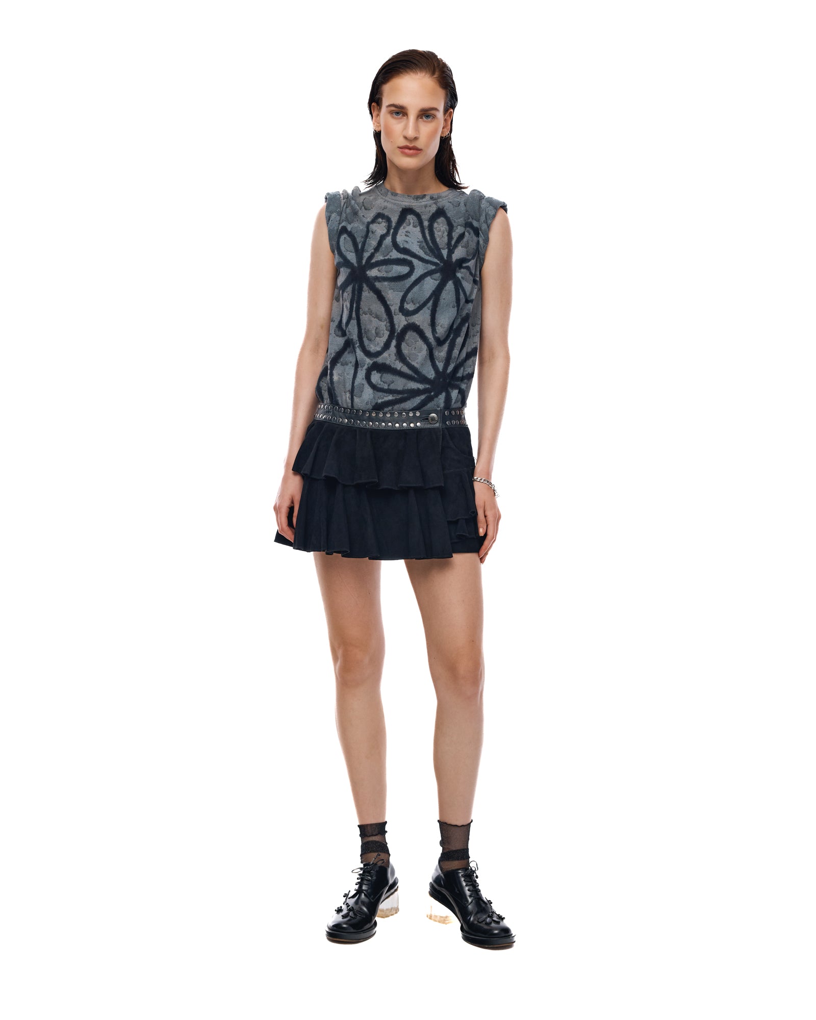 The Tales Wrap Leather Frill Skirt