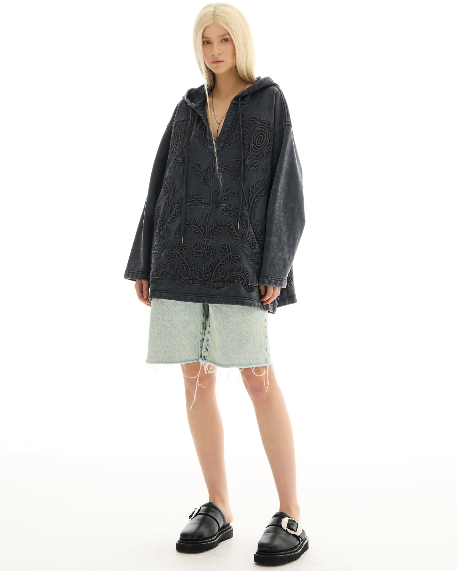 Embroidered Flower Hoodie