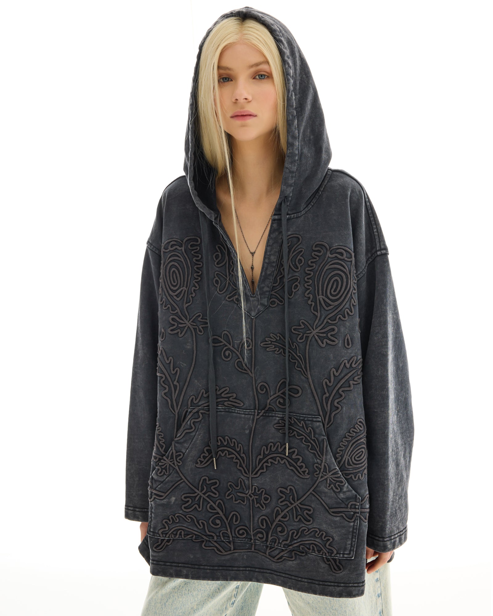 Embroidered Flower Hoodie