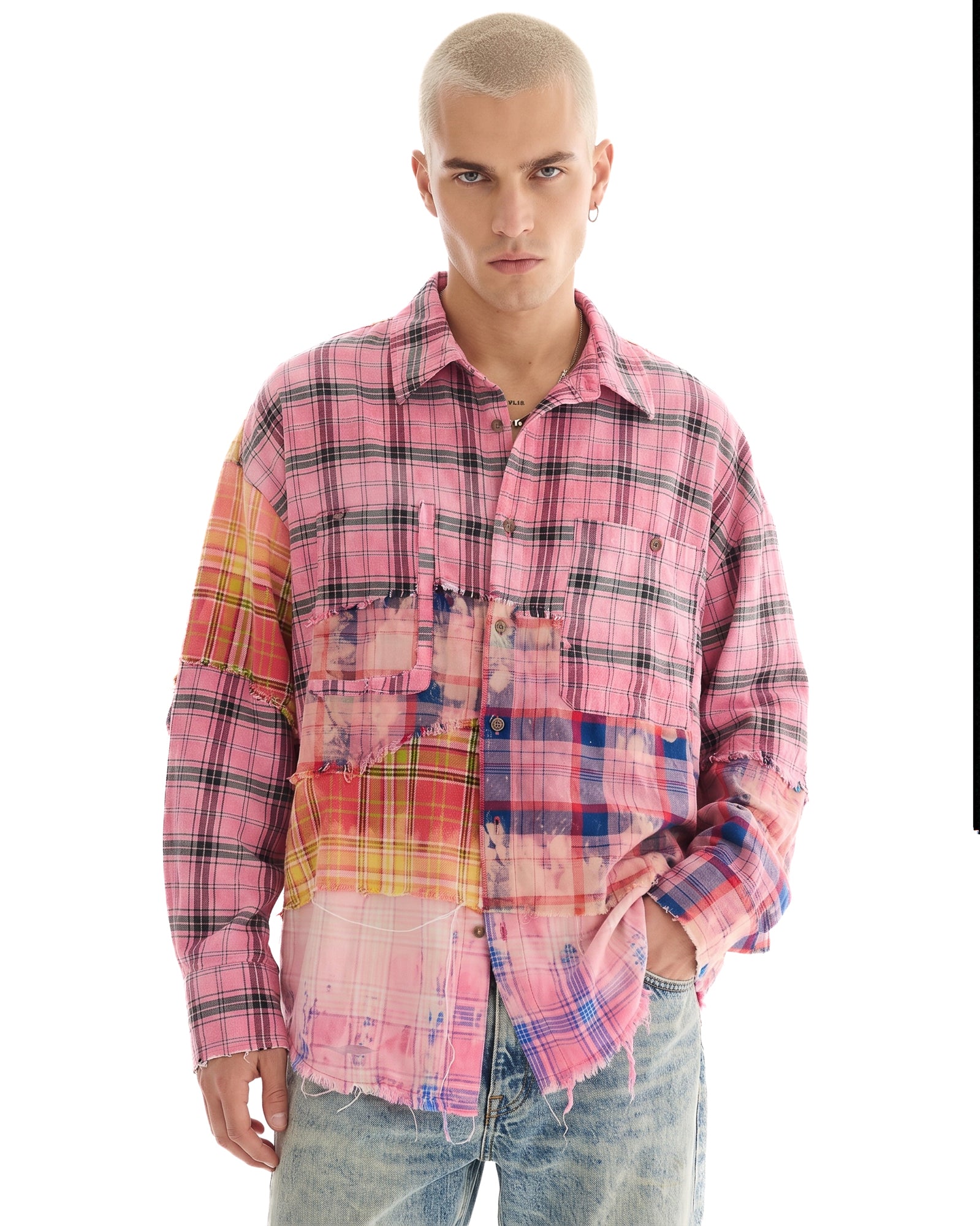 Reworked And Destroyed Mixed Check Shirt