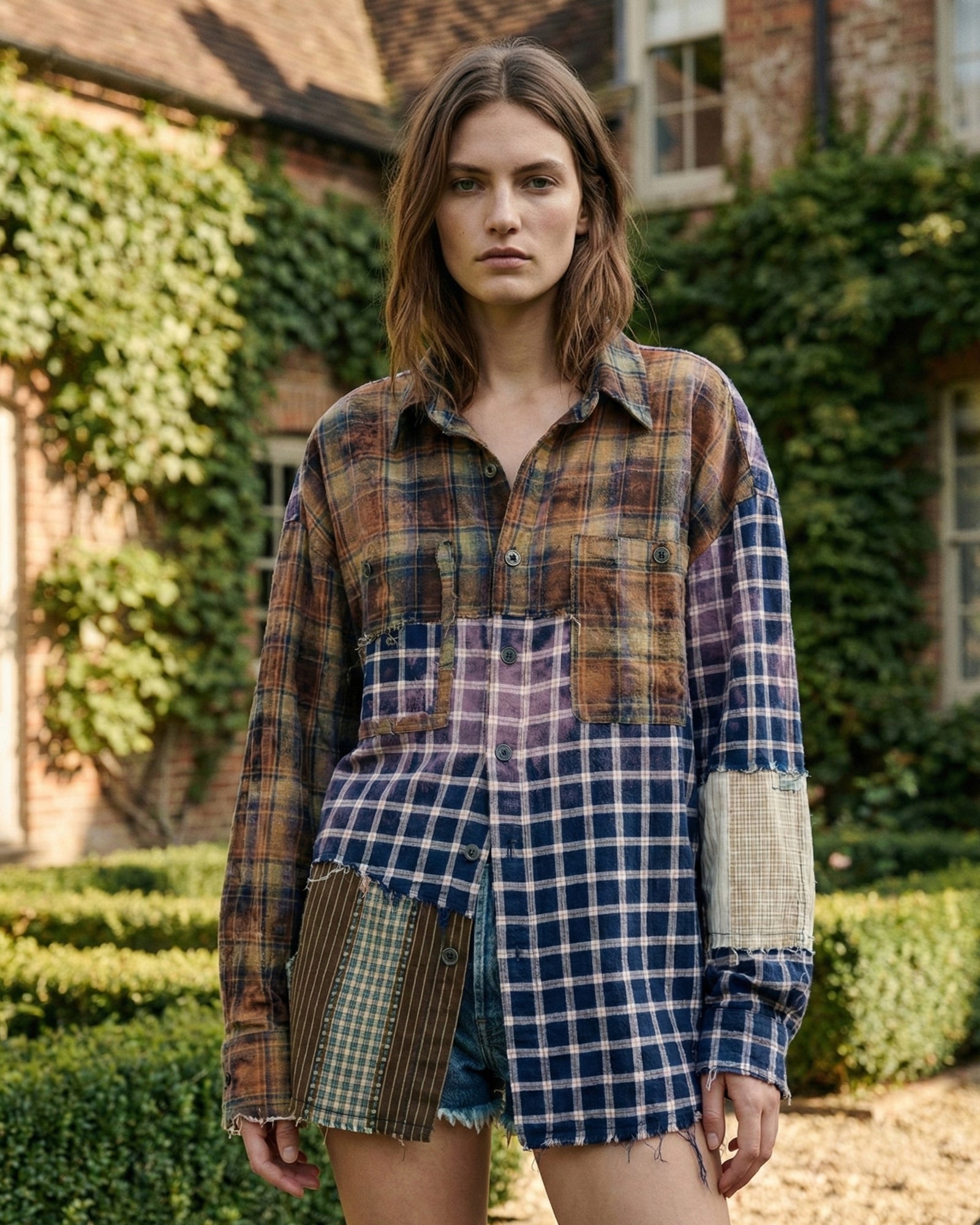 Reworked and Destroyed Mixed Check Shirt by THE TALES - product photo