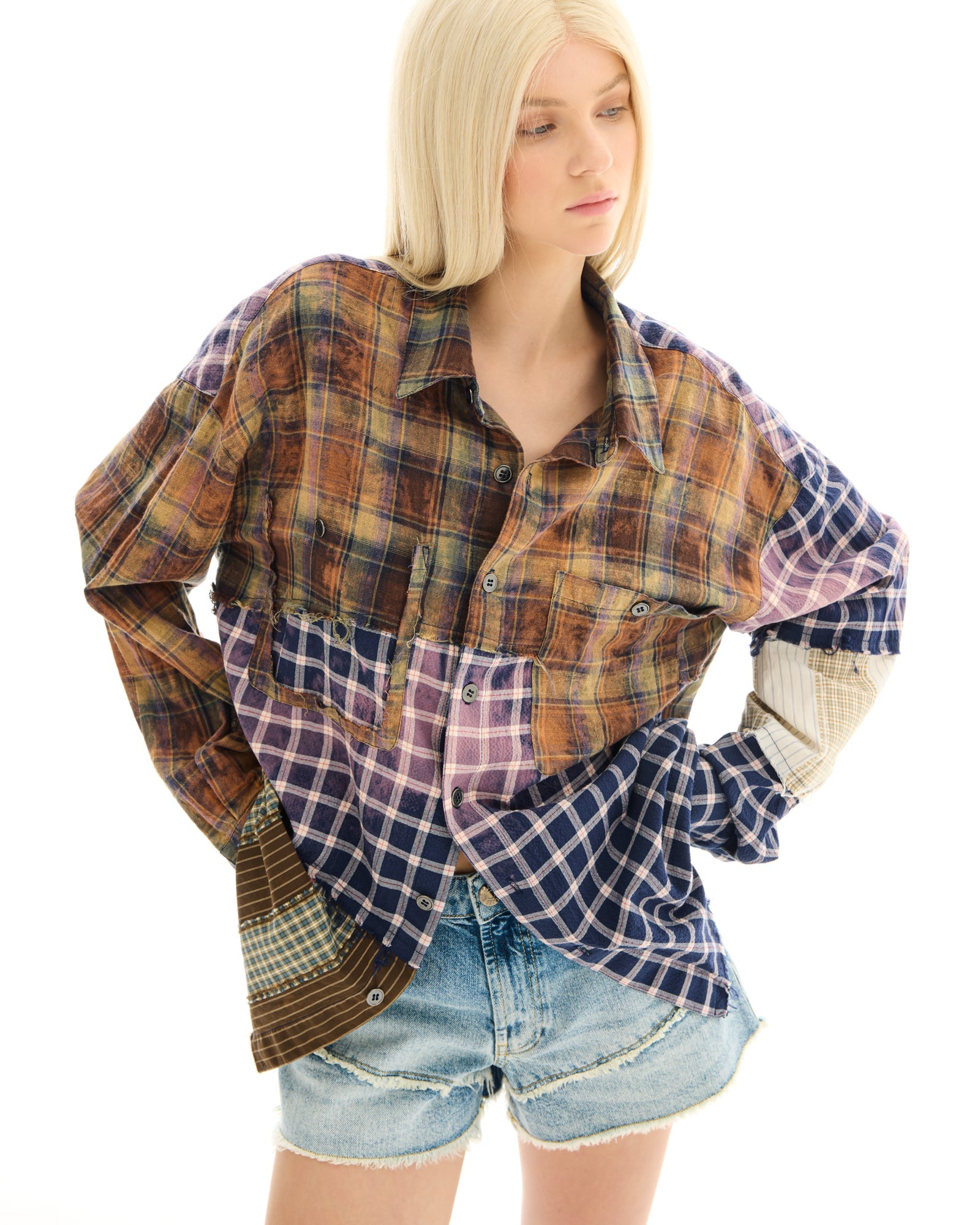 Reworked and Destroyed Mixed Check Shirt by THE TALES - product photo