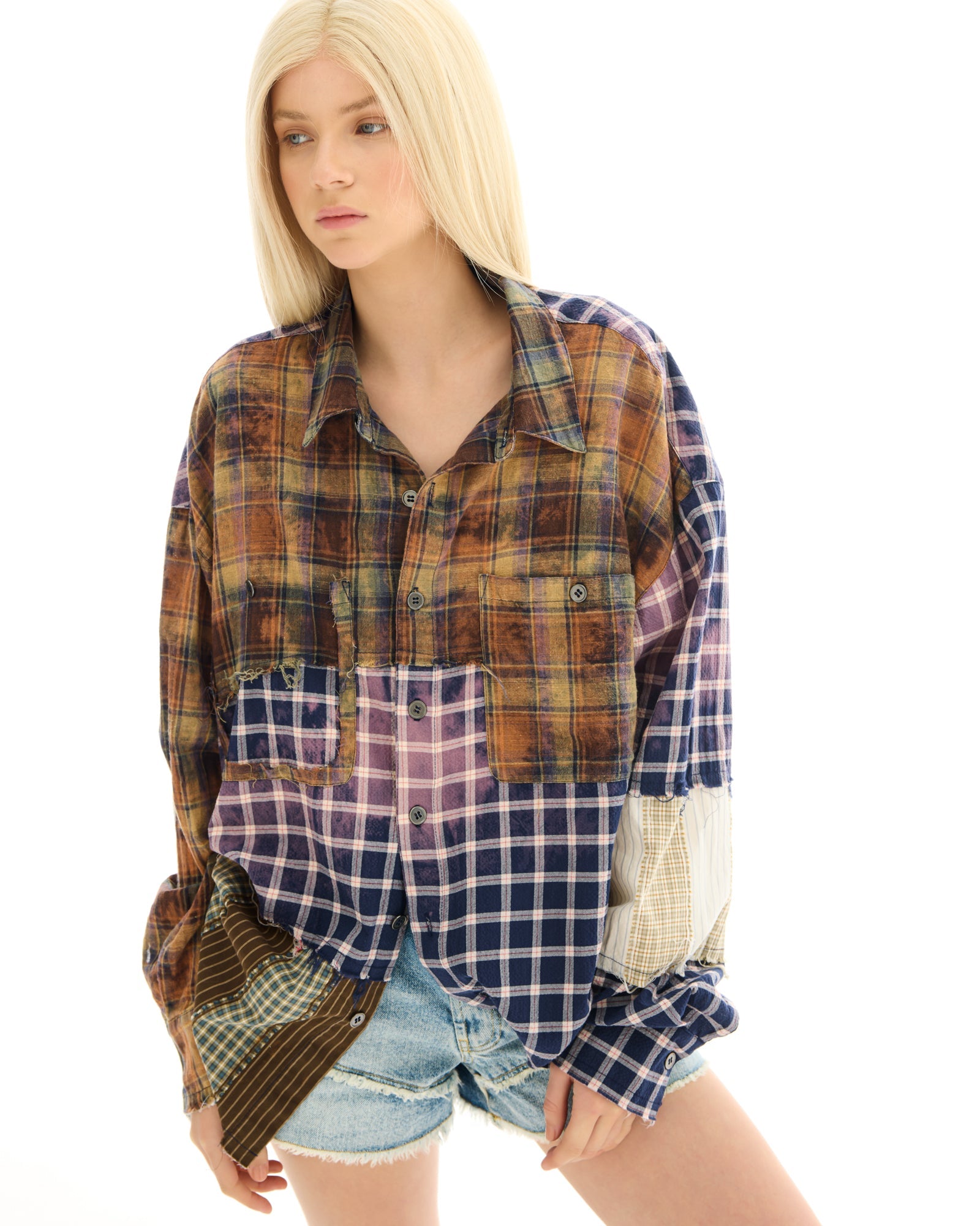 Reworked and Destroyed Mixed Check Shirt THE TALES