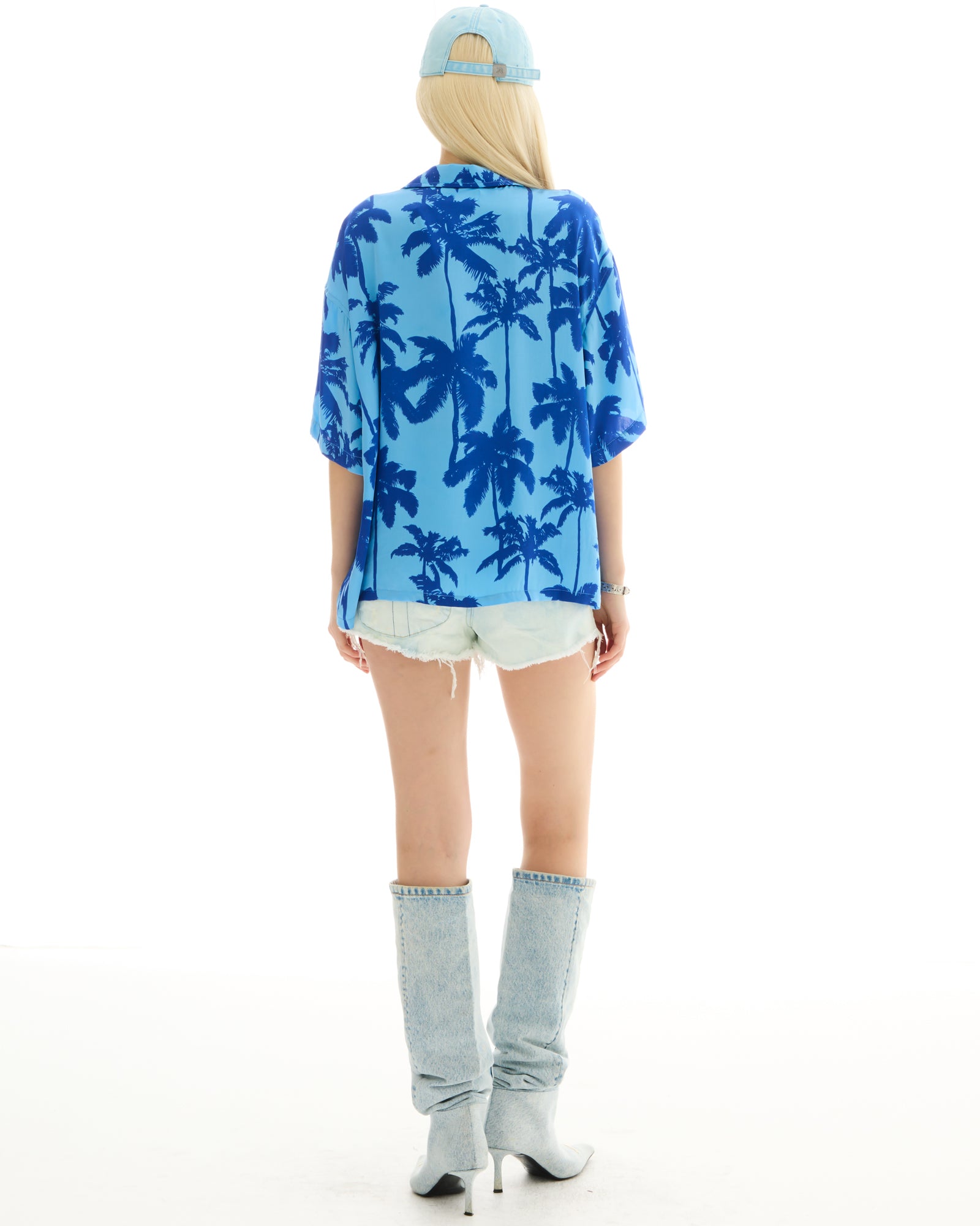 Blue Palm Oversized Silk Shirt