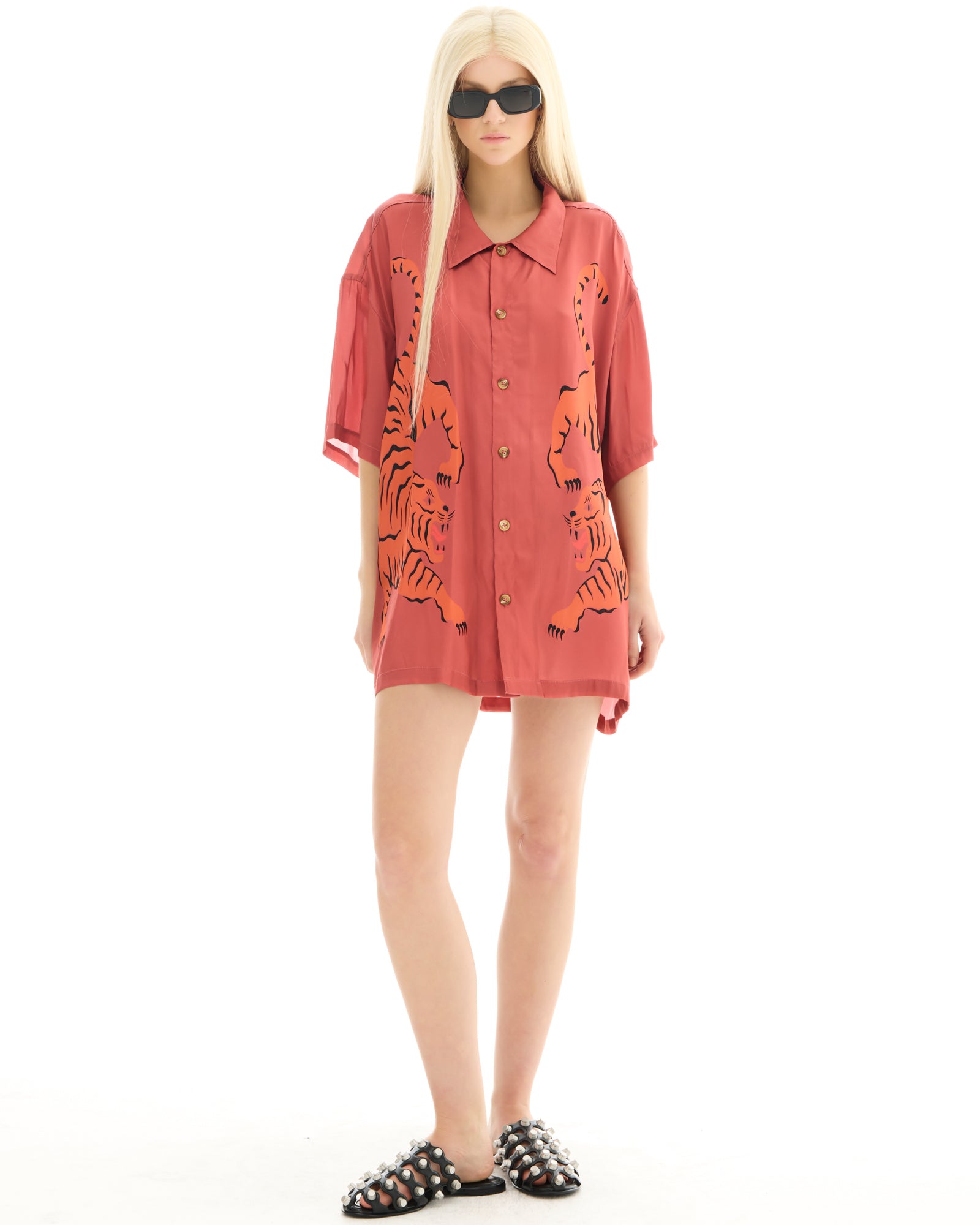 Crouching Tiger Silk Shirt Dress