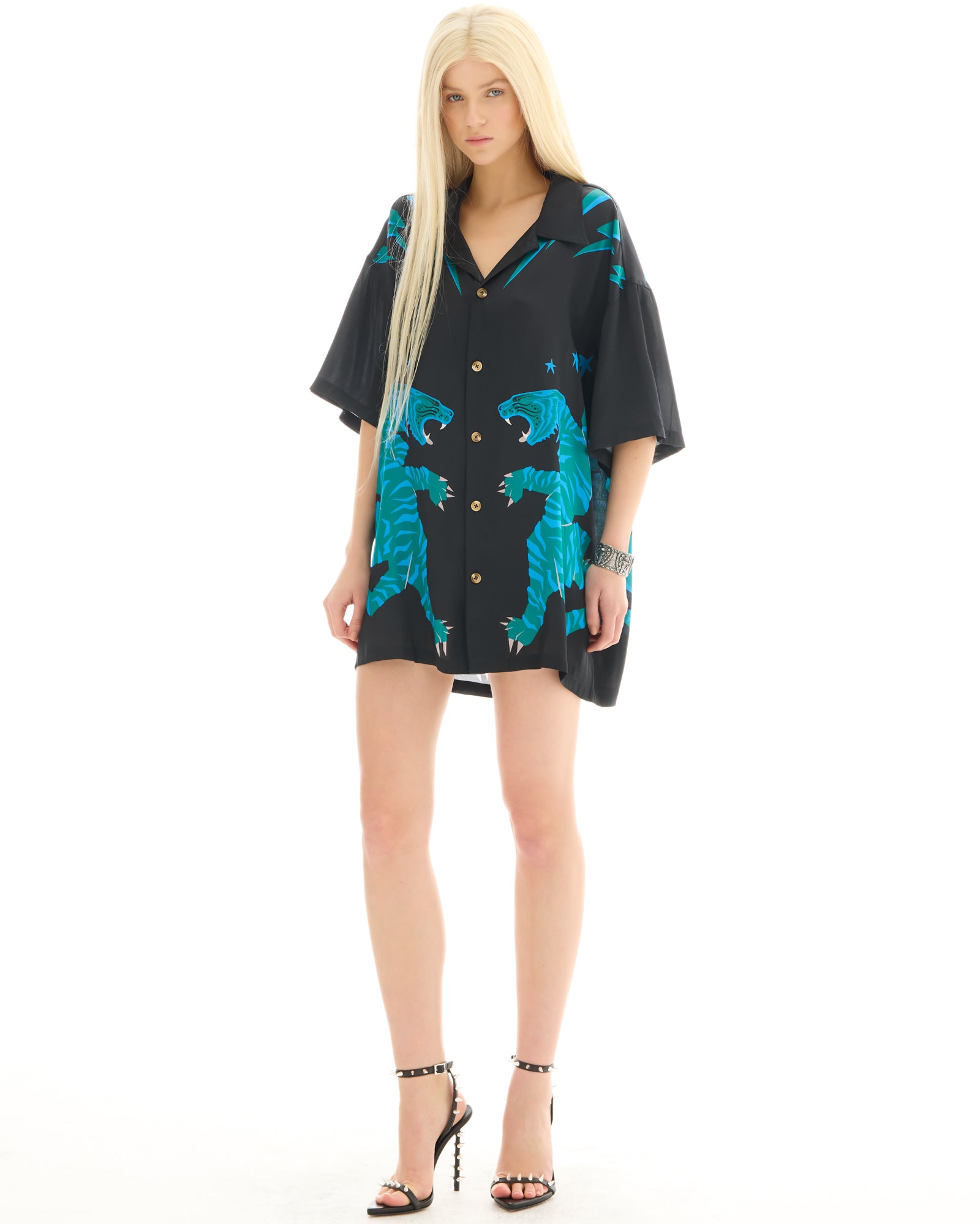 Osaka Tiger Silk Shirt Dress