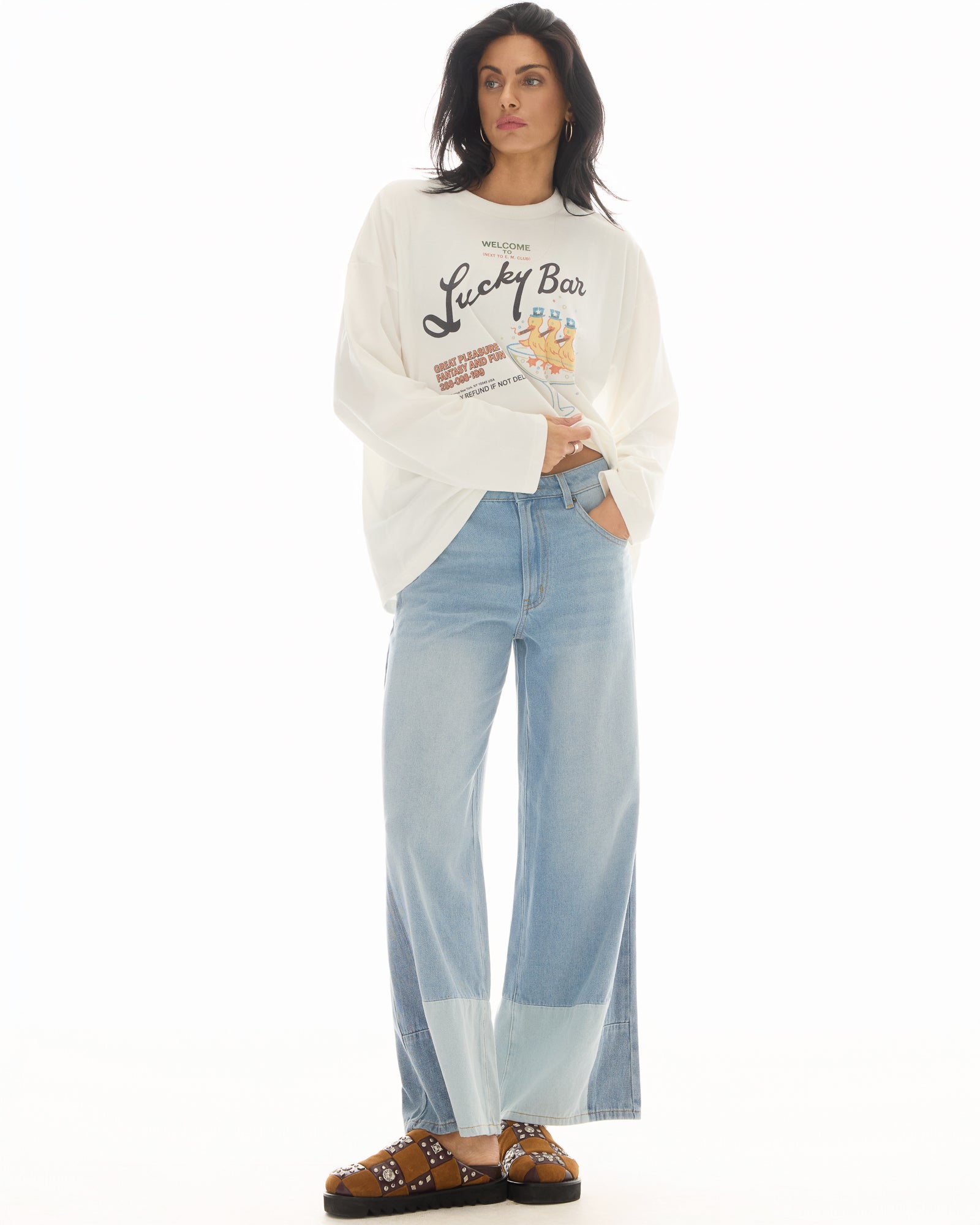 Farrah Wide Leg Patch-Worked Denim Jeans by THE TALES - front view