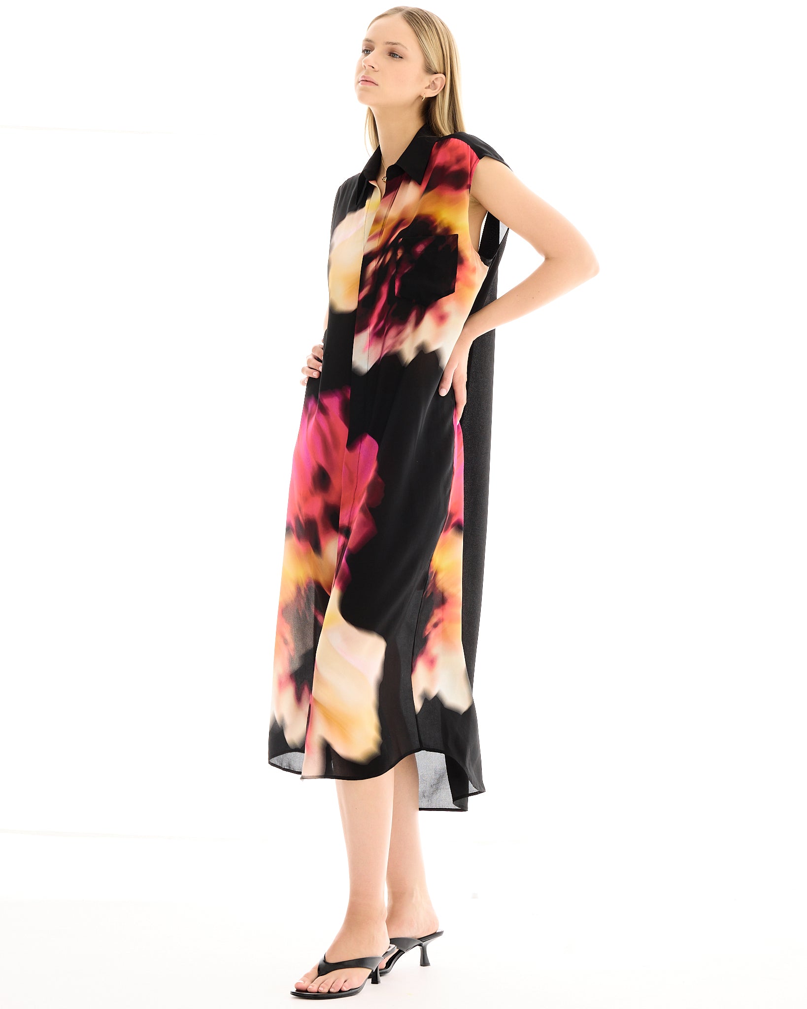 Night Flower Silk Marley Shirt Dress