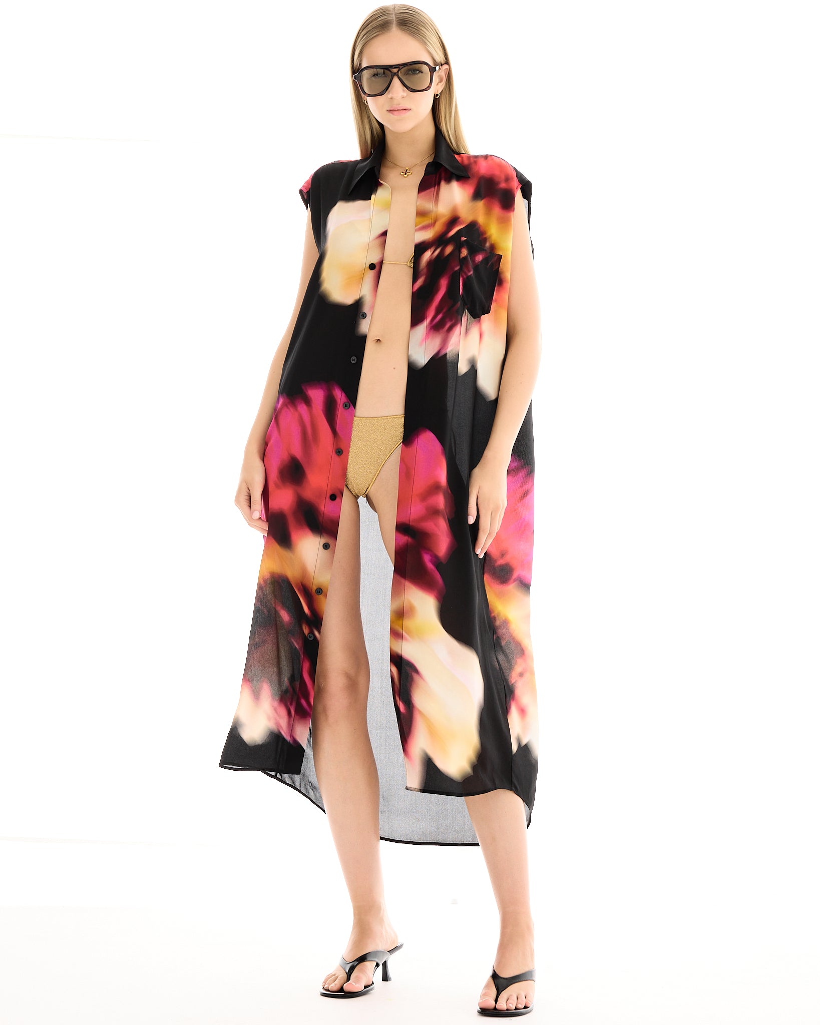 Night Flower Silk Marley Shirt Dress