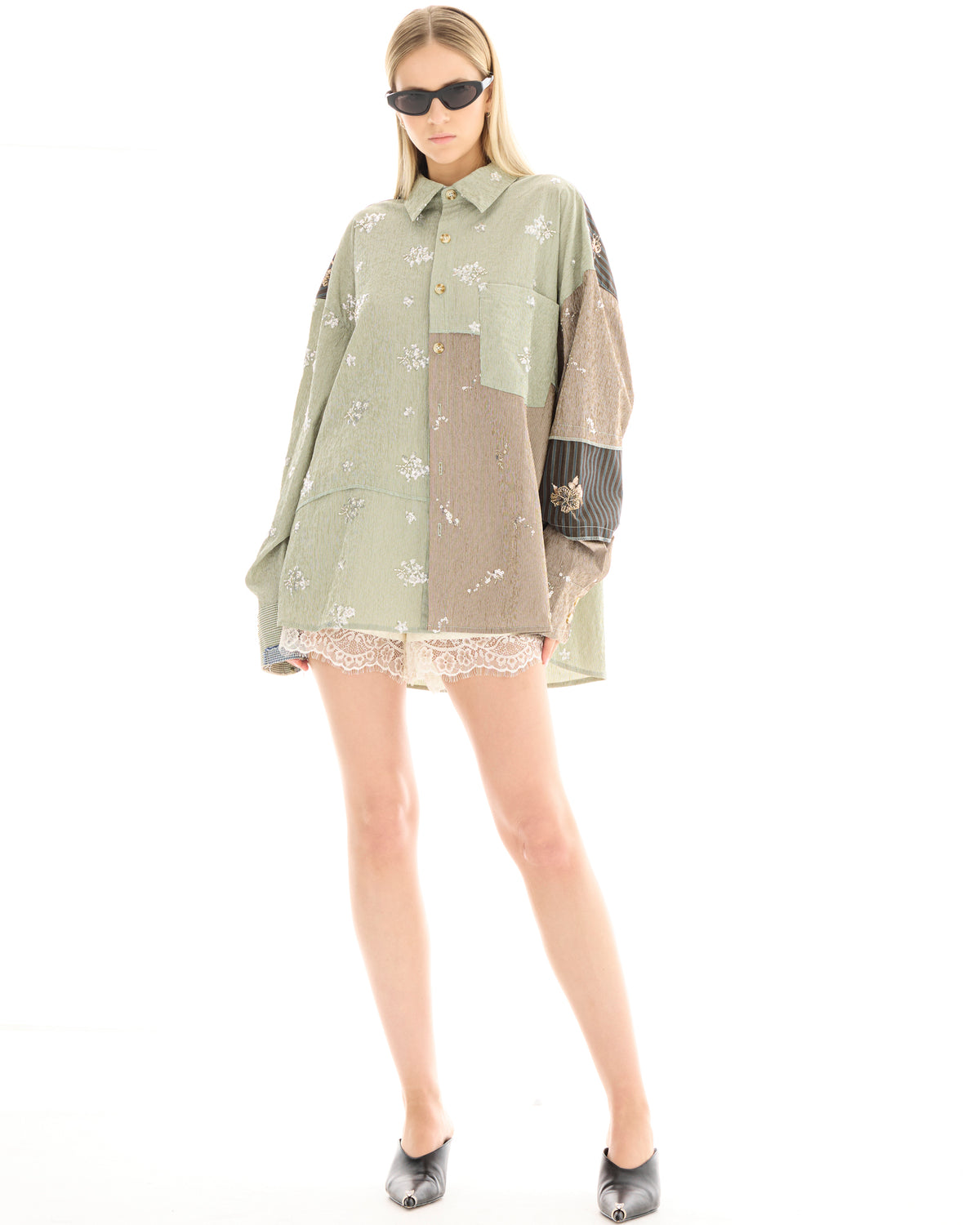 Embellished Stripe Patchwork Shirt THE TALES
