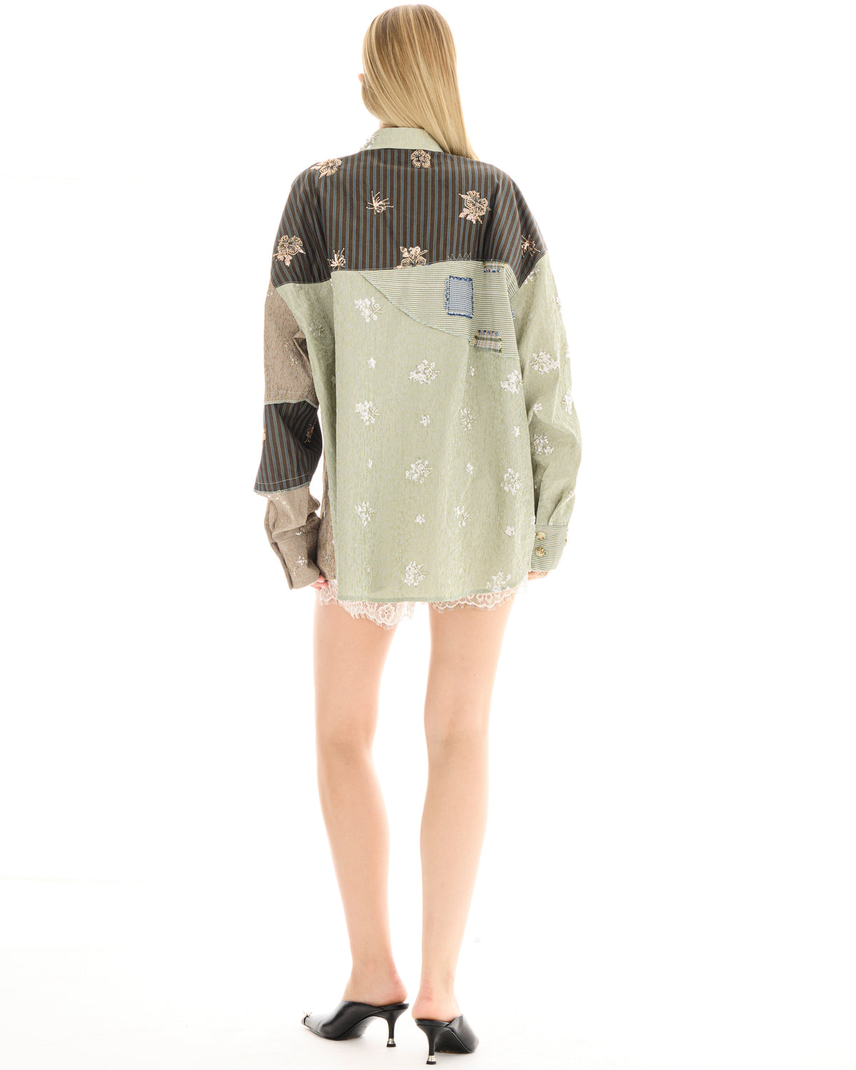 Embellished Stripe Patchwork Shirt THE TALES