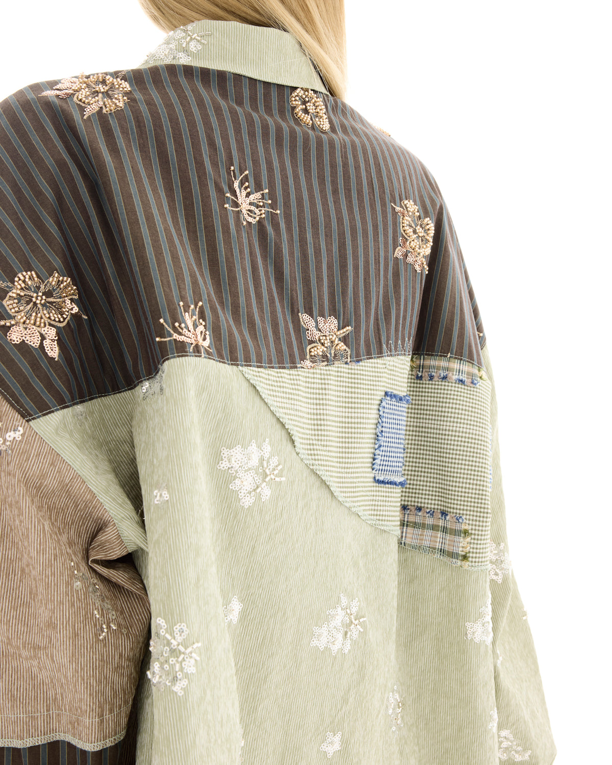 Embellished Stripe Patchwork Shirt THE TALES