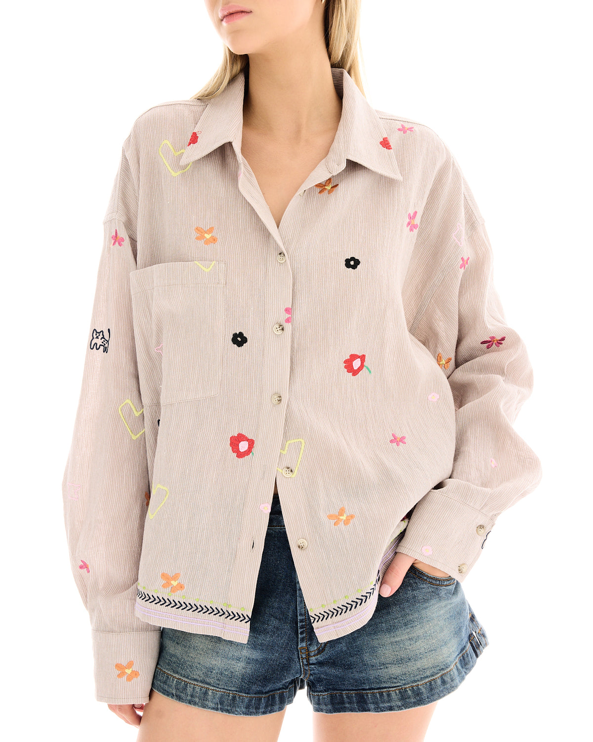 Embroidered Illustrated Linen Shirt