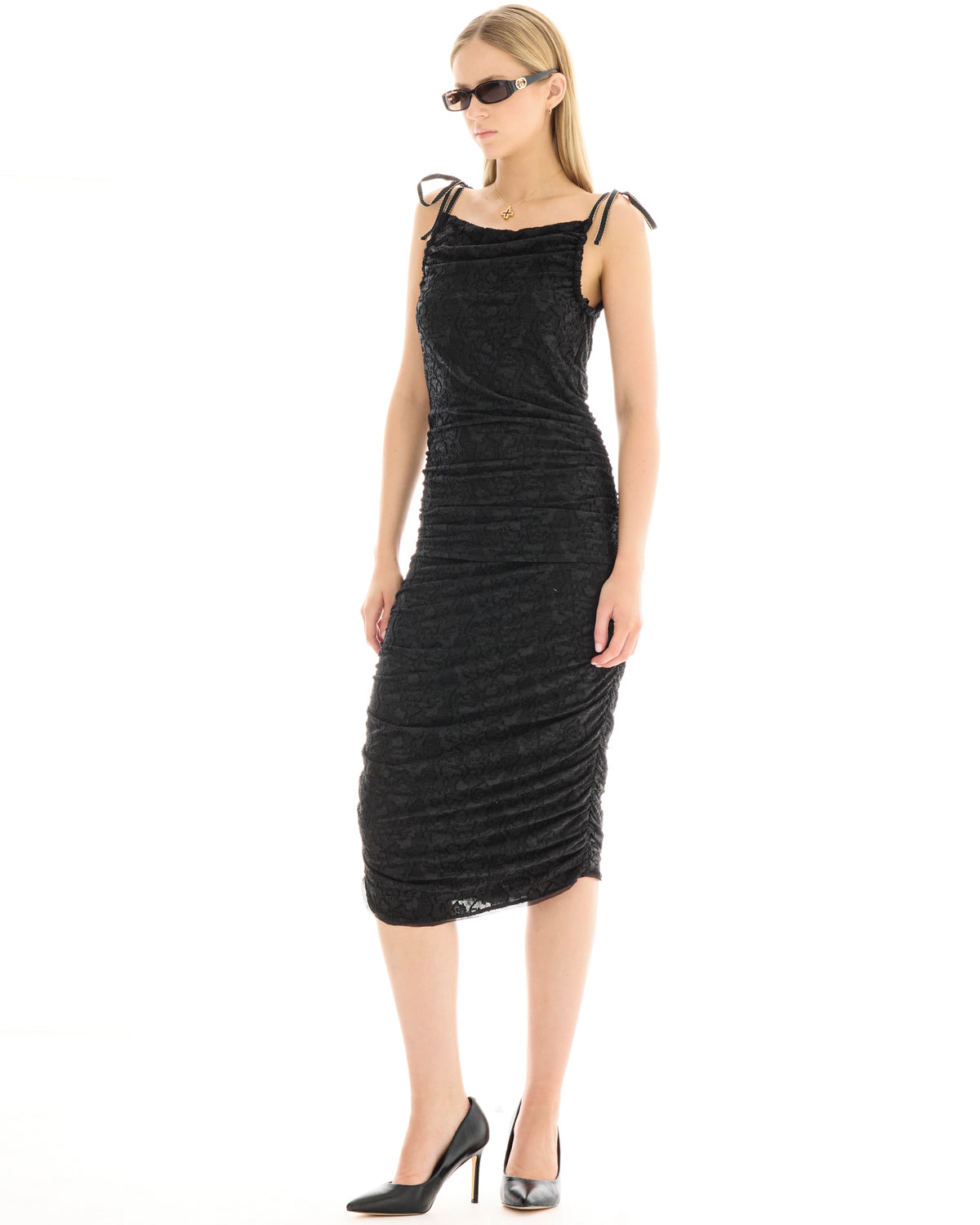 Grecian Tie Side Jaquard Dress THE TALES