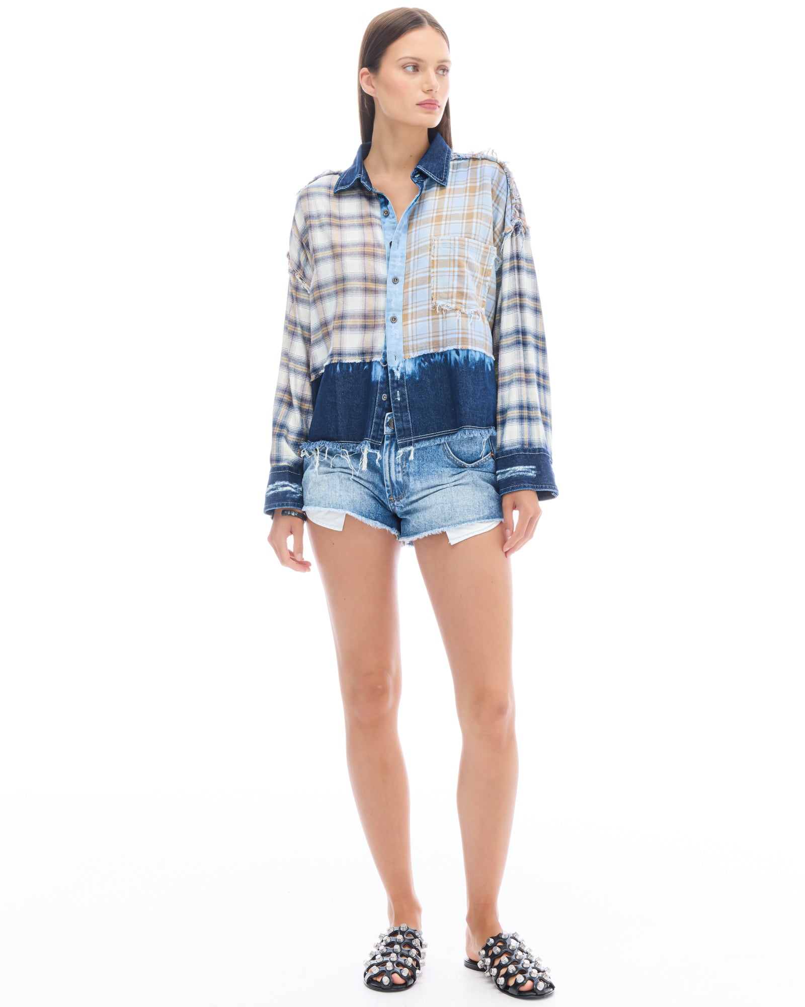 Mixed Flannel And Denim Shirt