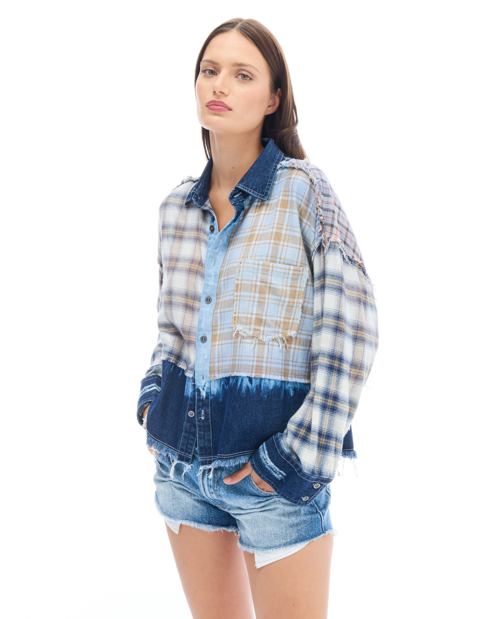 Mixed Flannel And Denim Shirt
