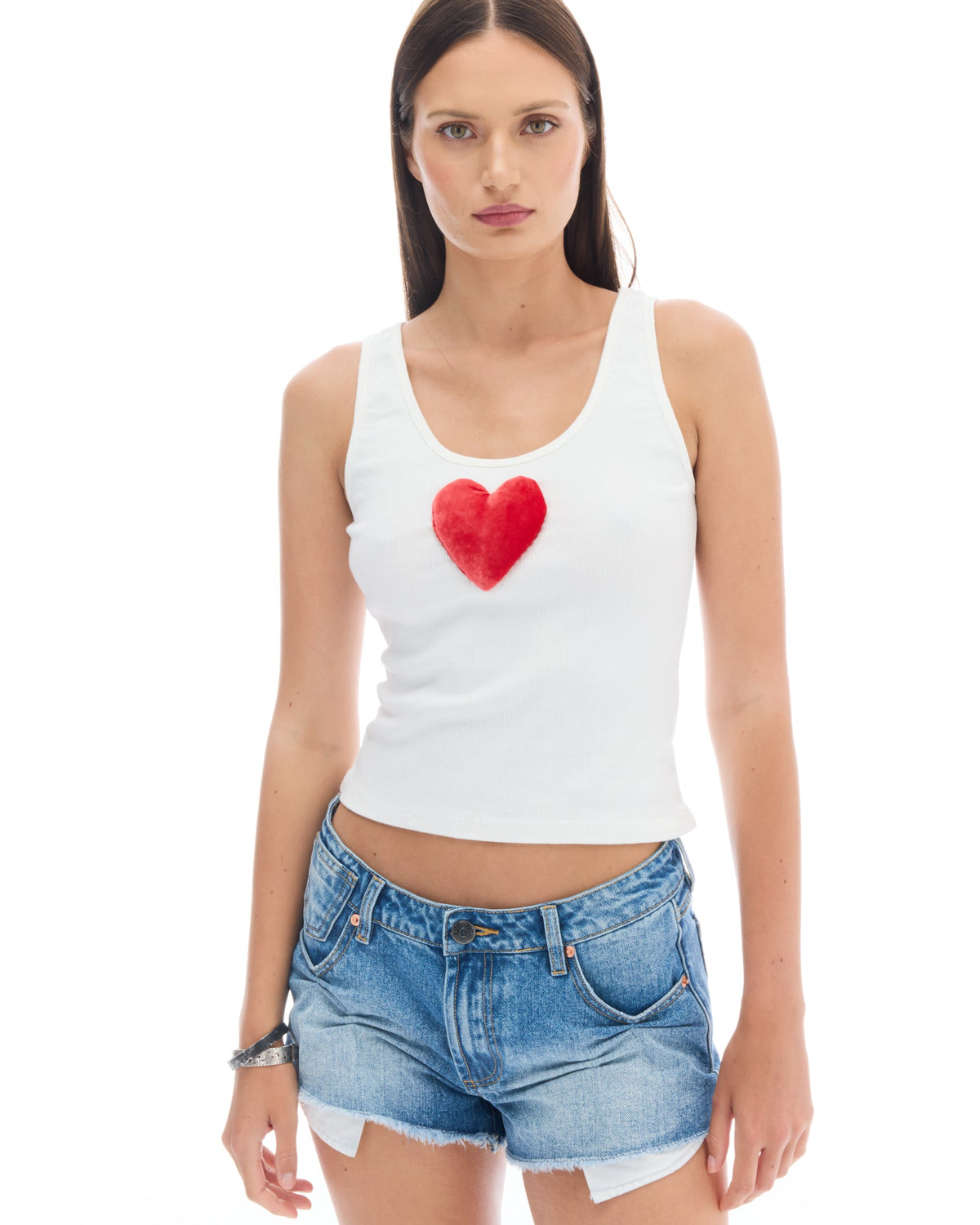 We Love 3D Velvet Heart Singlet by THE TALES - front view