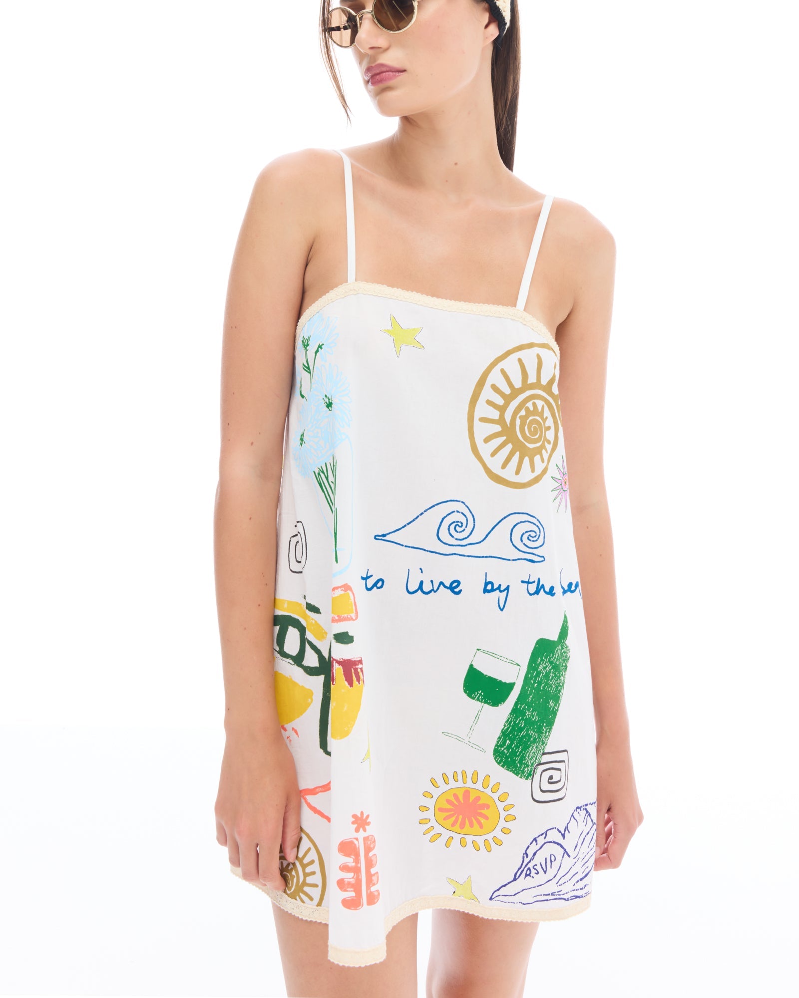 Illustrated Summer Cotton Slip Dress by THE TALES - back view