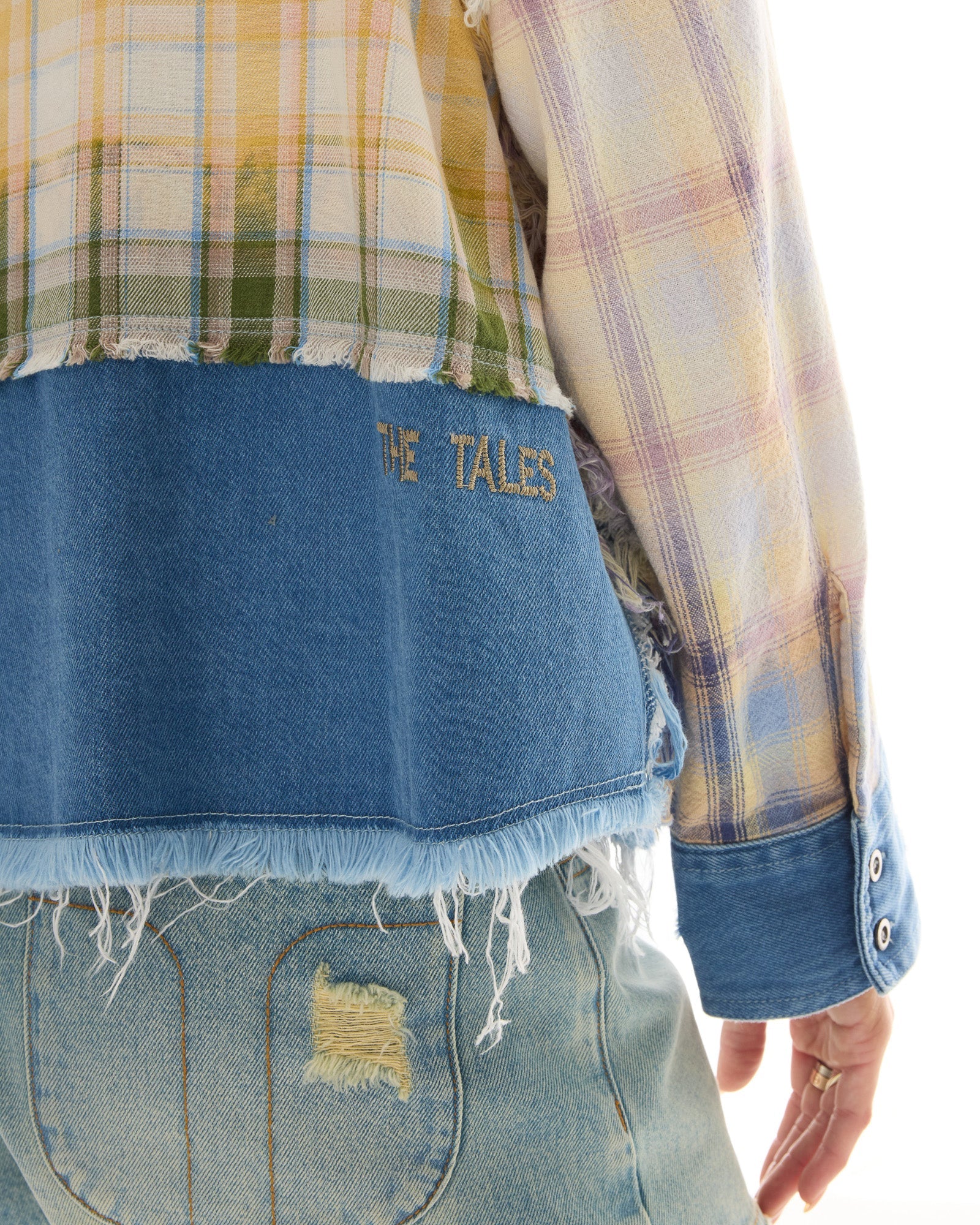 Mixed Flannel And Denim Shirt by THE TALES - back view