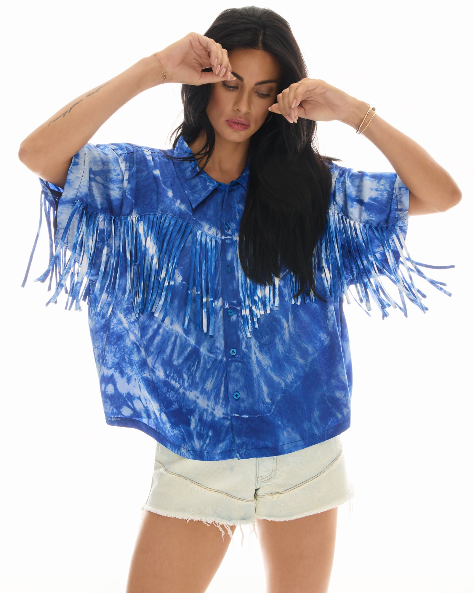 Ibiza Sky Hand Dyed Fringed Shirt THE TALES