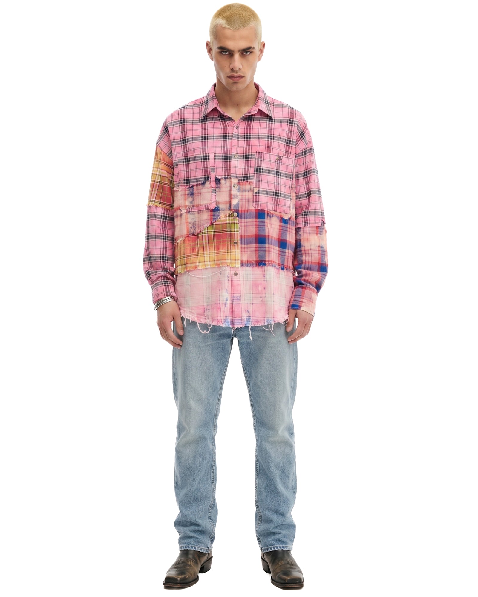 Reworked And Destroyed Mixed Check Shirt