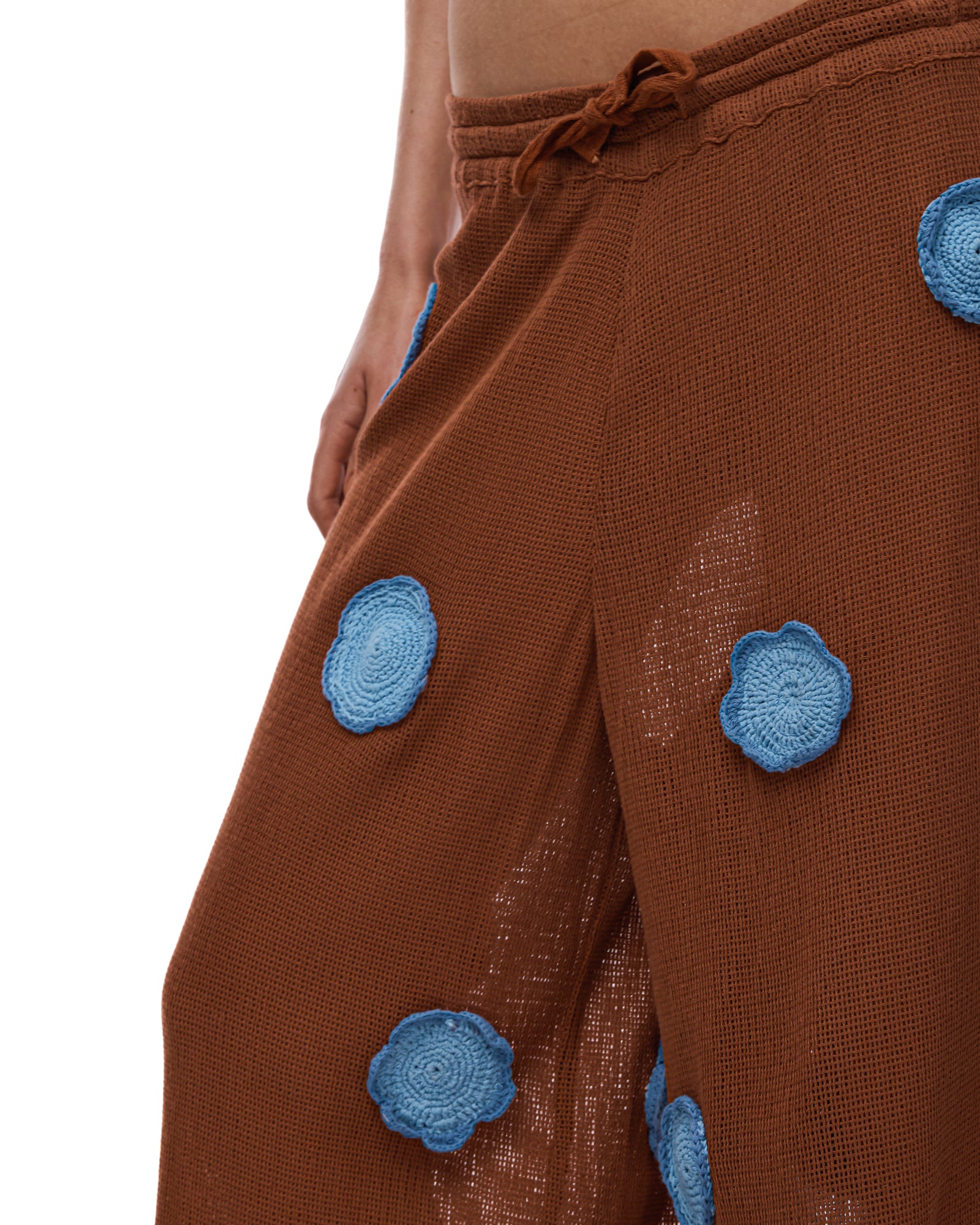 Cotton Mesh Crochet Flower Pants