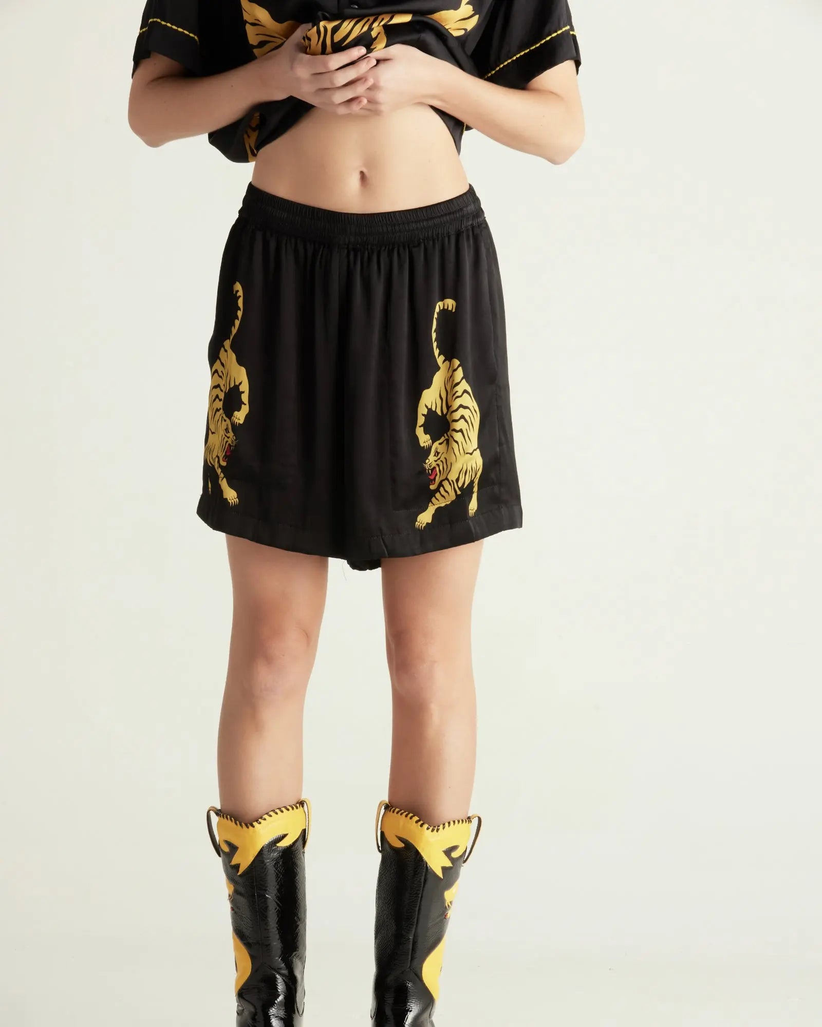 Silk Crouching Tiger Shorts by THE TALES - product photo