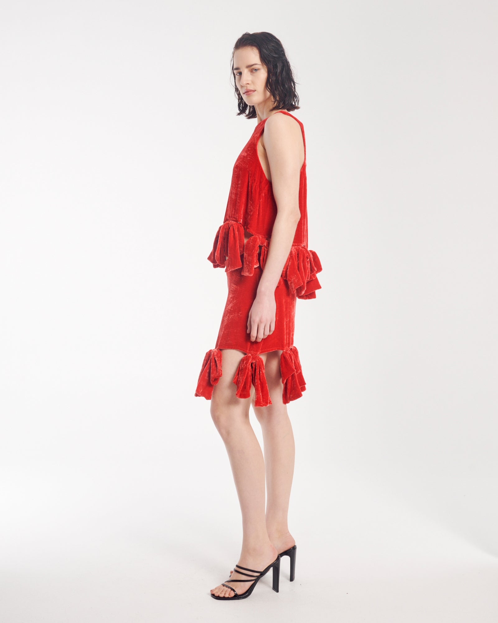 シルクベルベットのパーティーボウスカート