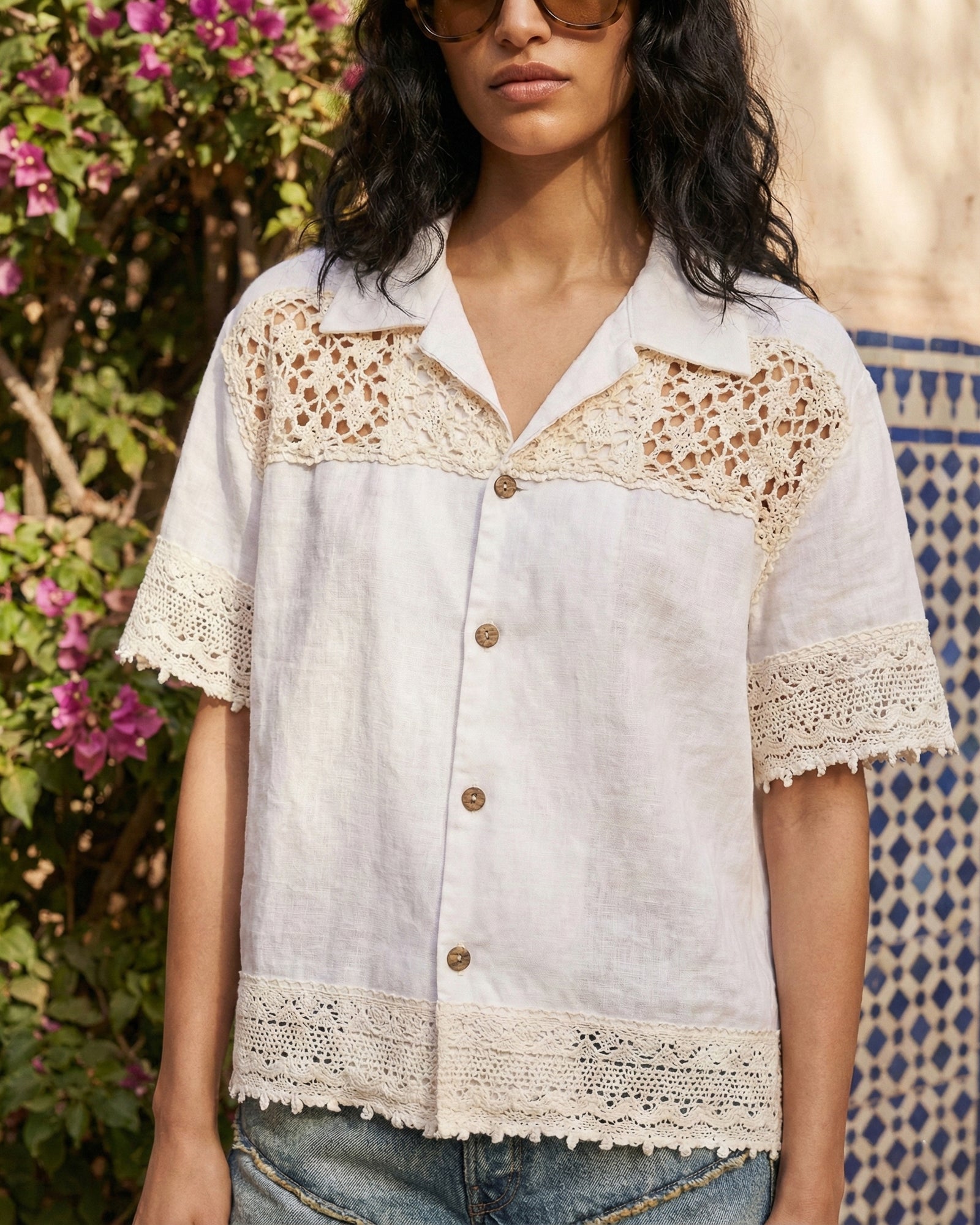 Linen Crochet Ravello Camp Shirt