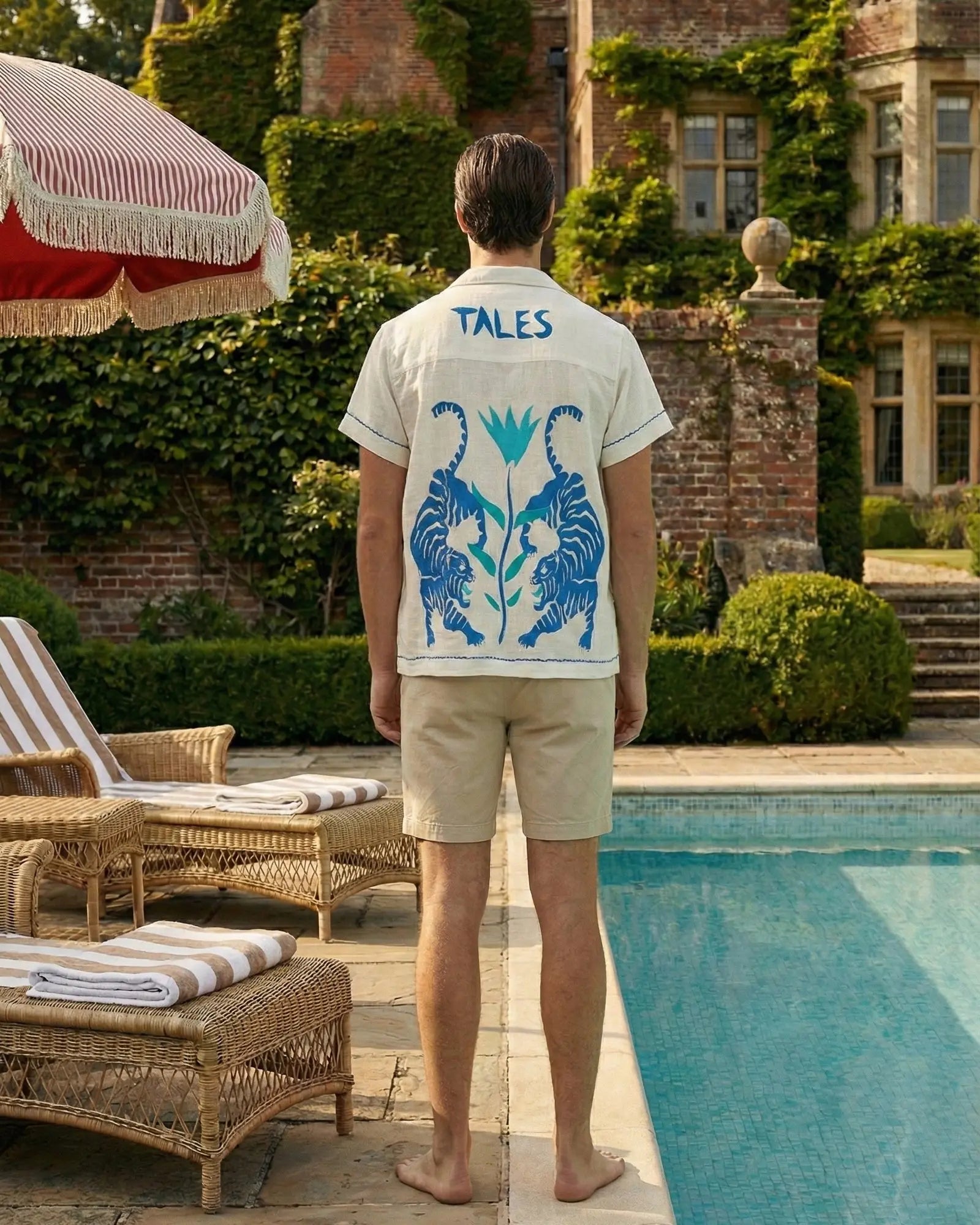 Crouching Tiger Shirt by THE TALES - white colorway editorial