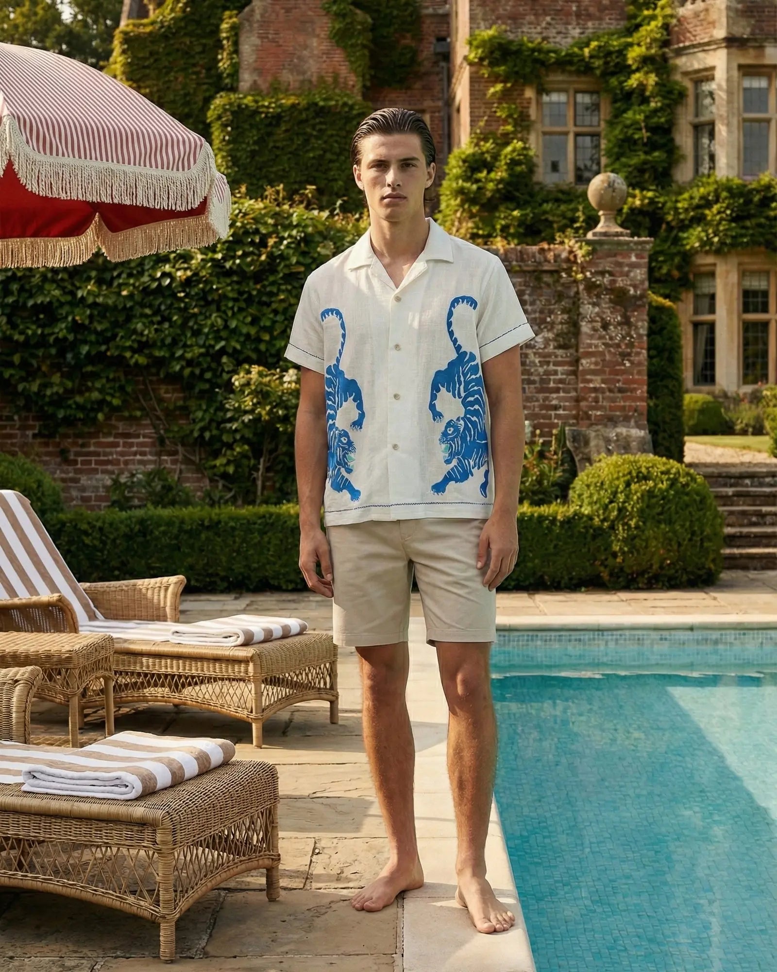 Crouching Tiger Shirt by THE TALES - white colorway editorial
