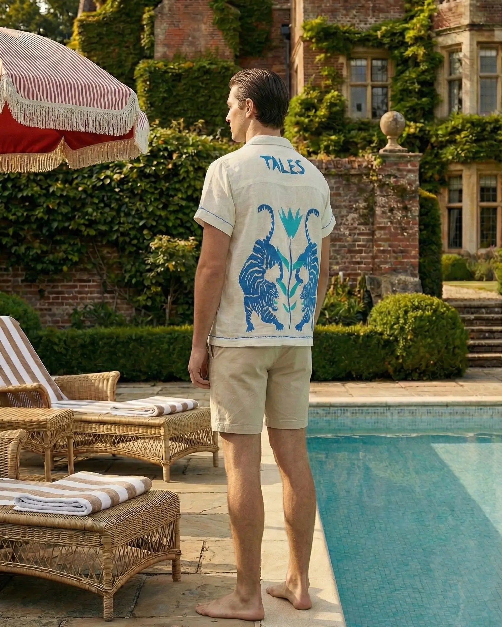 Crouching Tiger Shirt by THE TALES - white colorway editorial