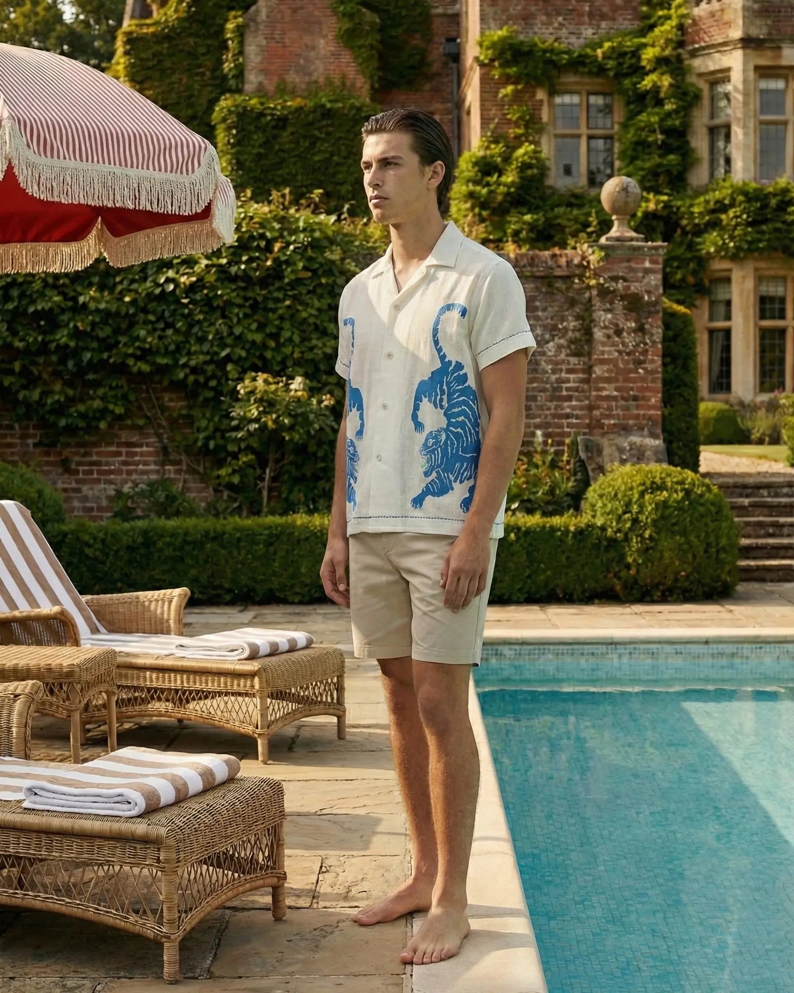 Crouching Tiger Shirt by THE TALES - white colorway editorial