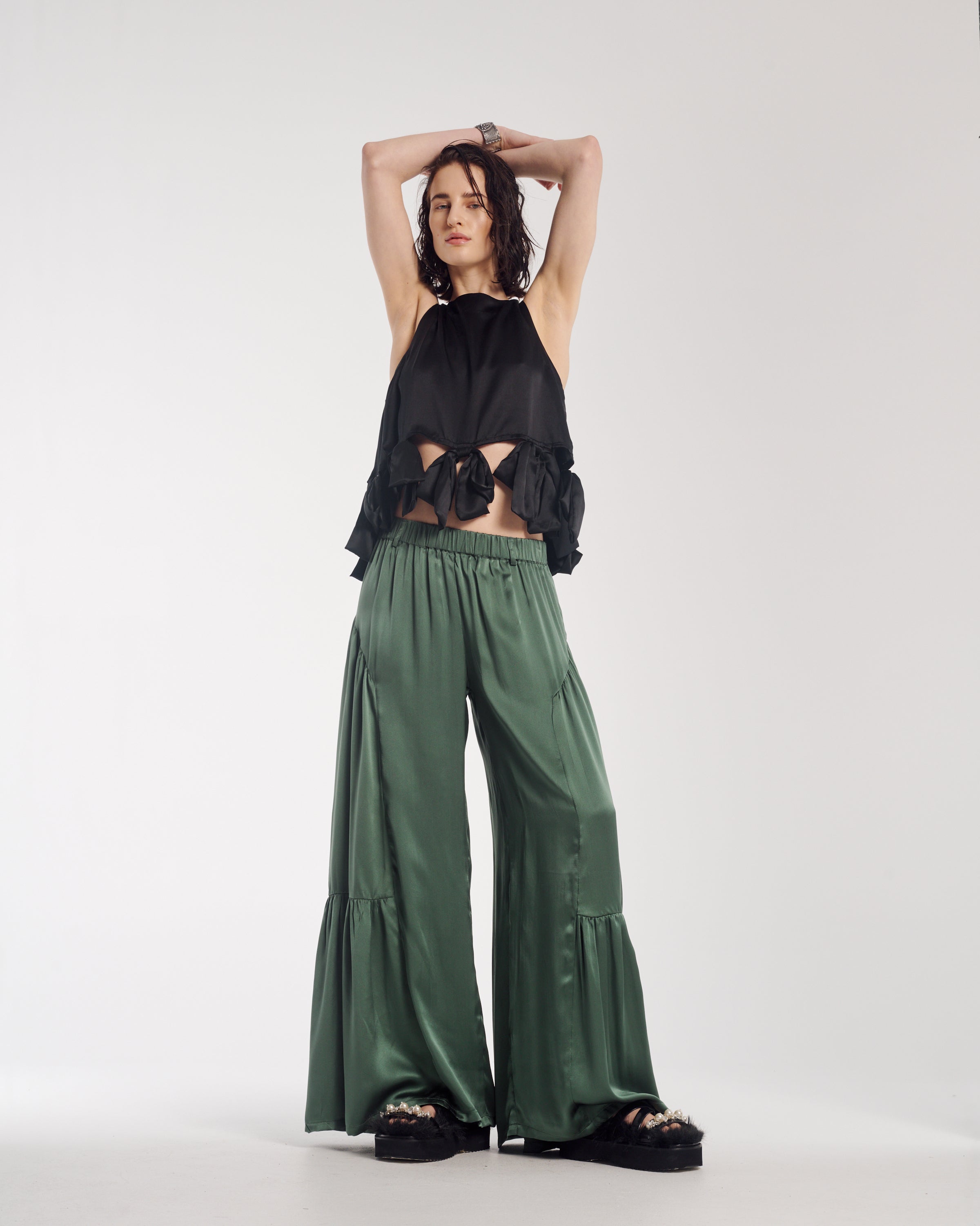 Khaki Silk Peasant Pants