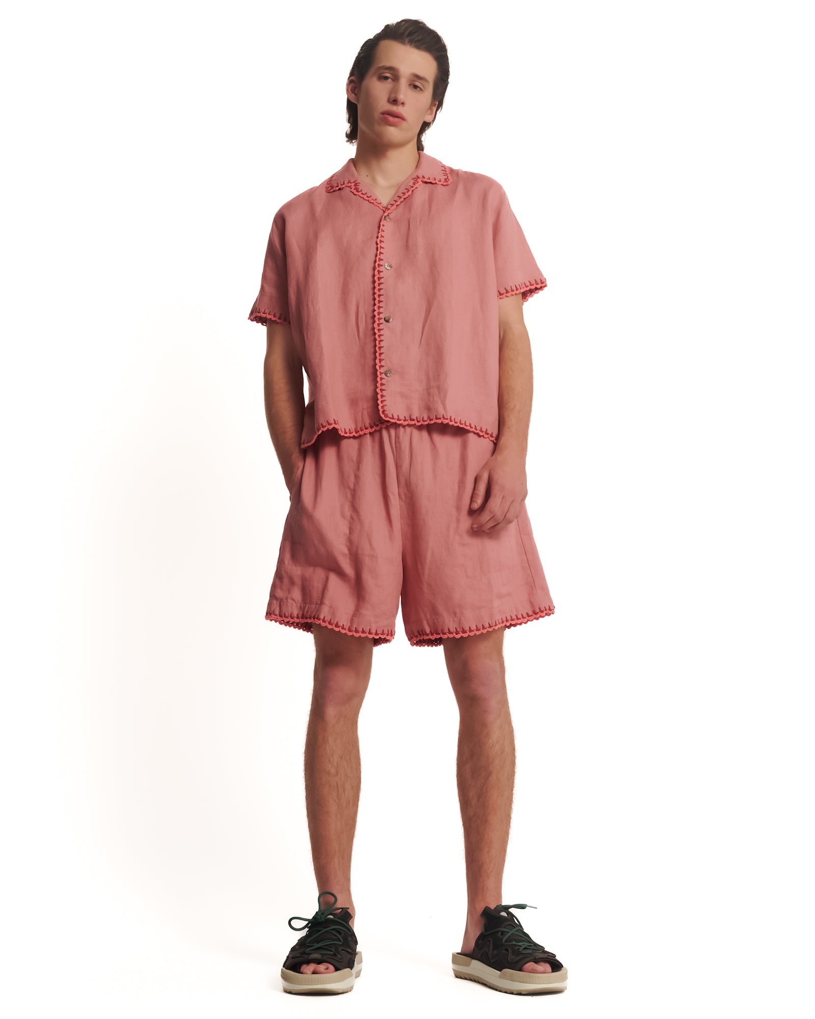 Hand Crochet Trimmed Linen Shorts