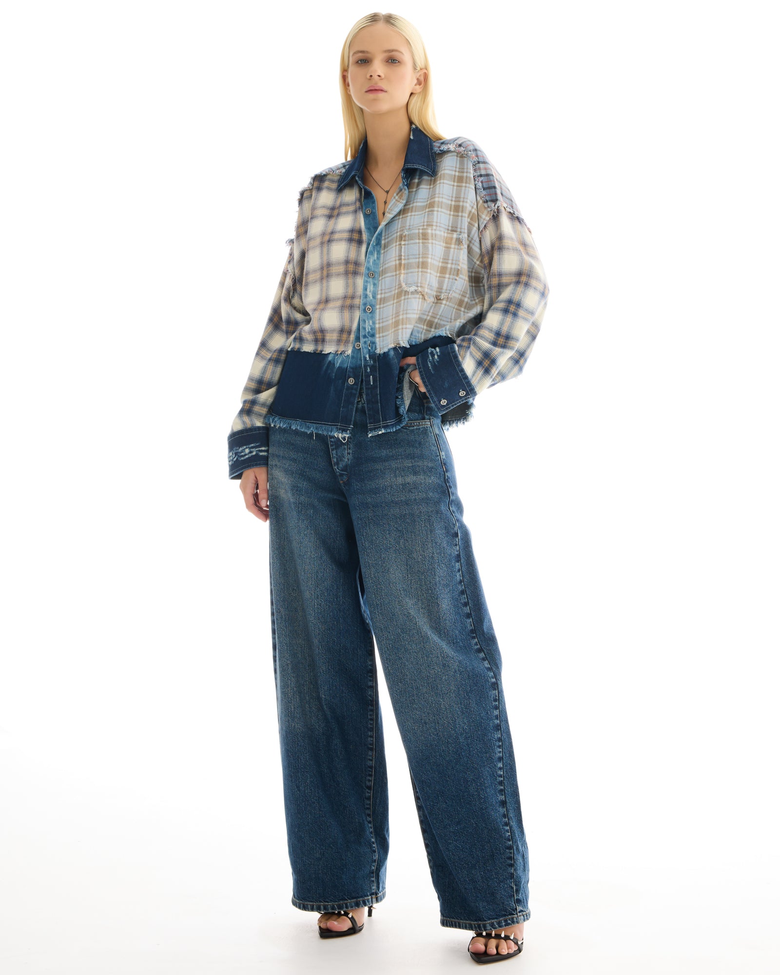 Mixed Flannel And Denim Shirt