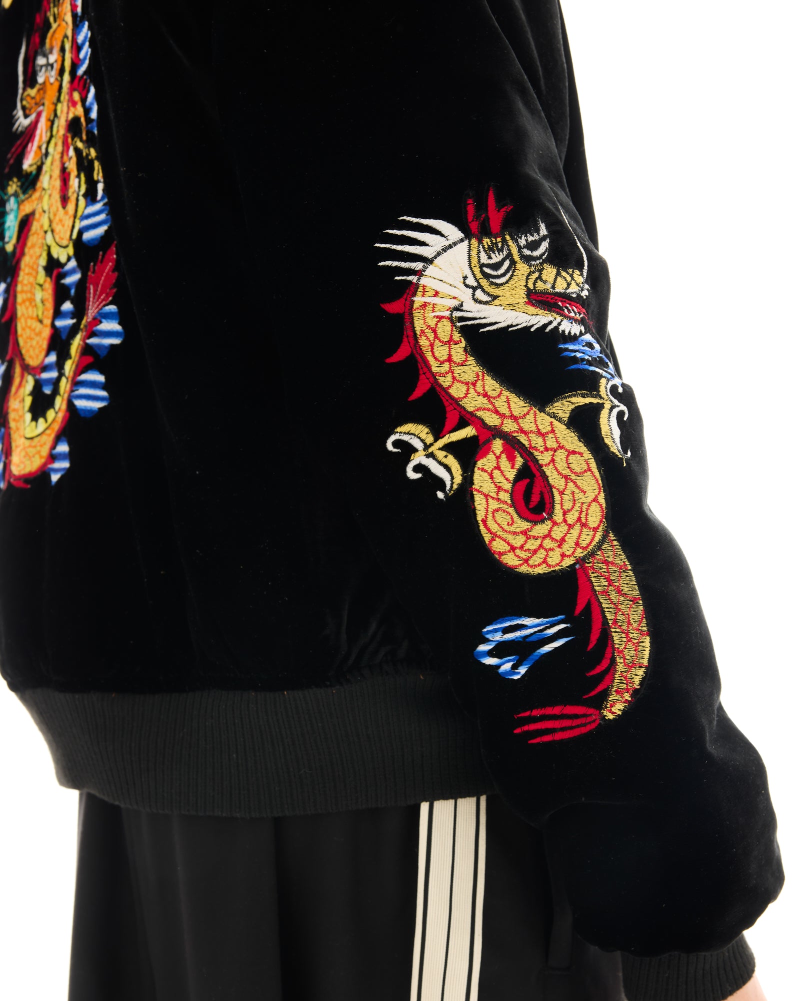 Tokyo Dragon Embroidered Velvet Bomber Jacket