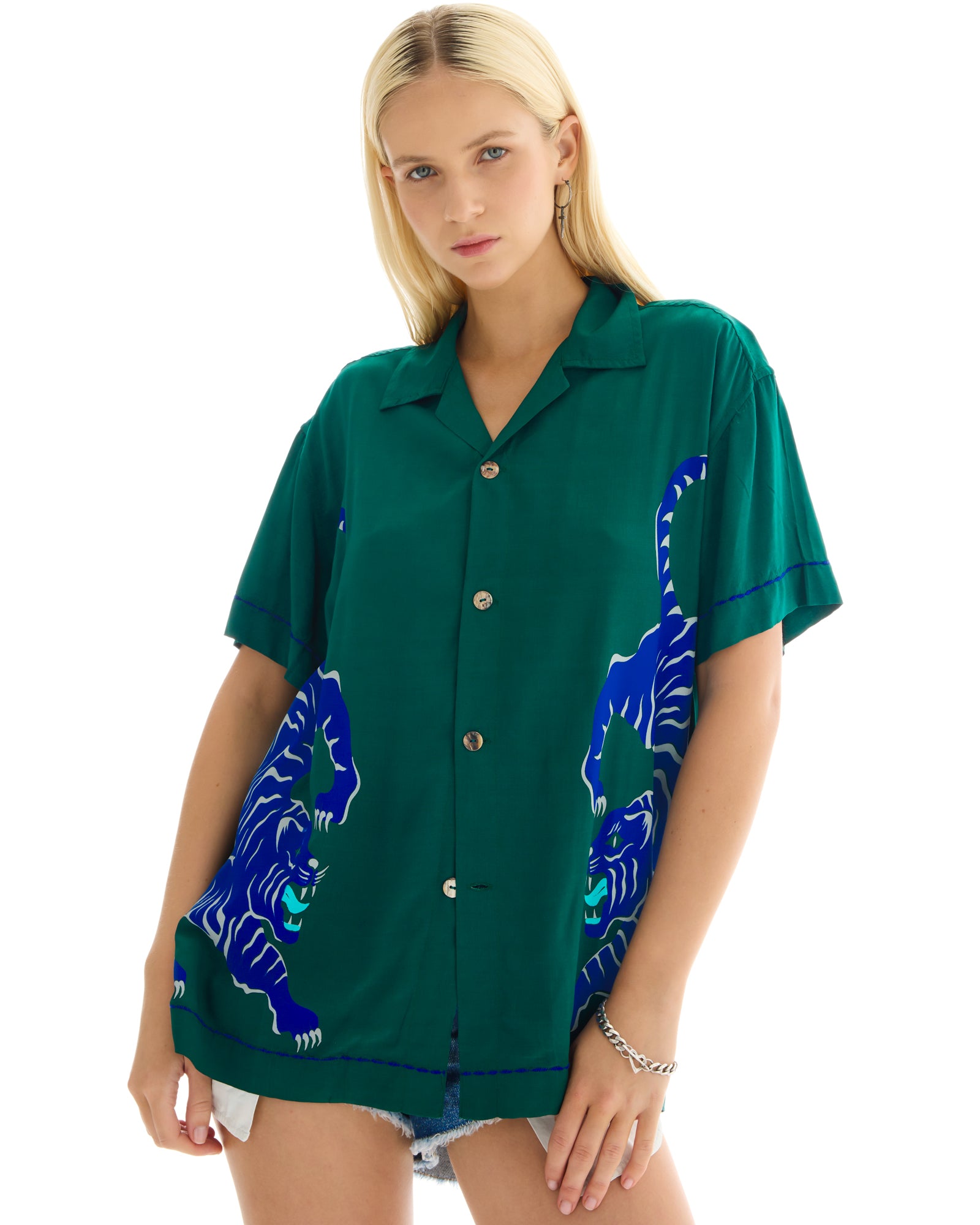 Crouching Tiger Emerald Camp Shirt