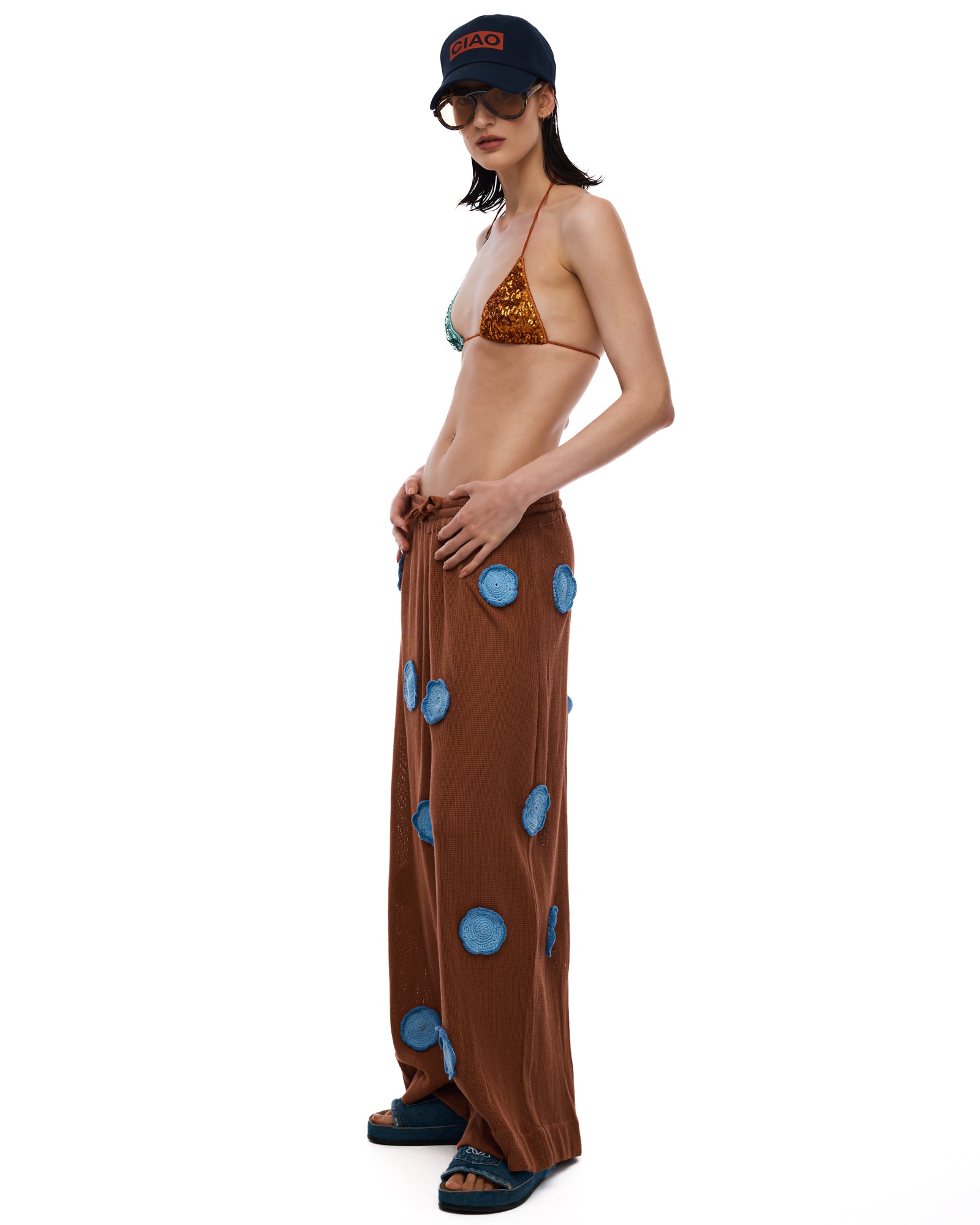 Cotton Mesh Crochet Flower Pants