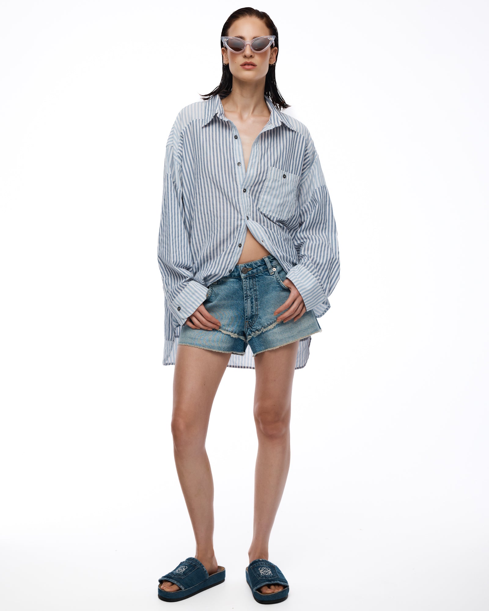 Patchwork Stripe Oversized Shirt