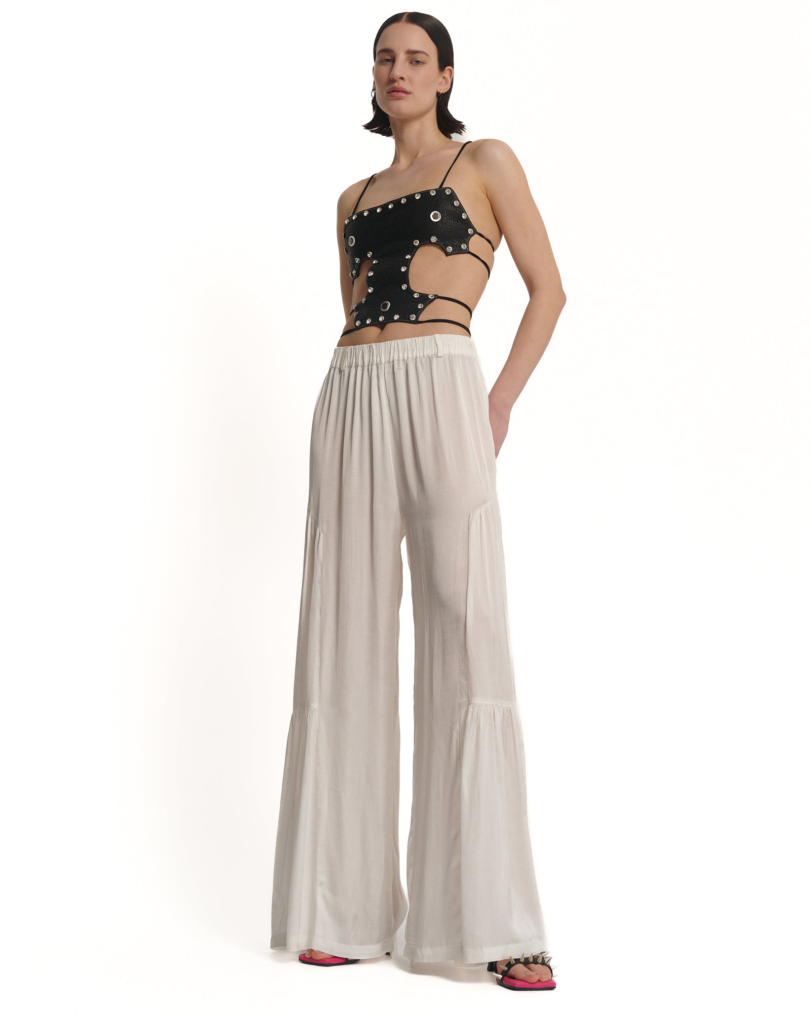 Cream Silk Peasant Pants