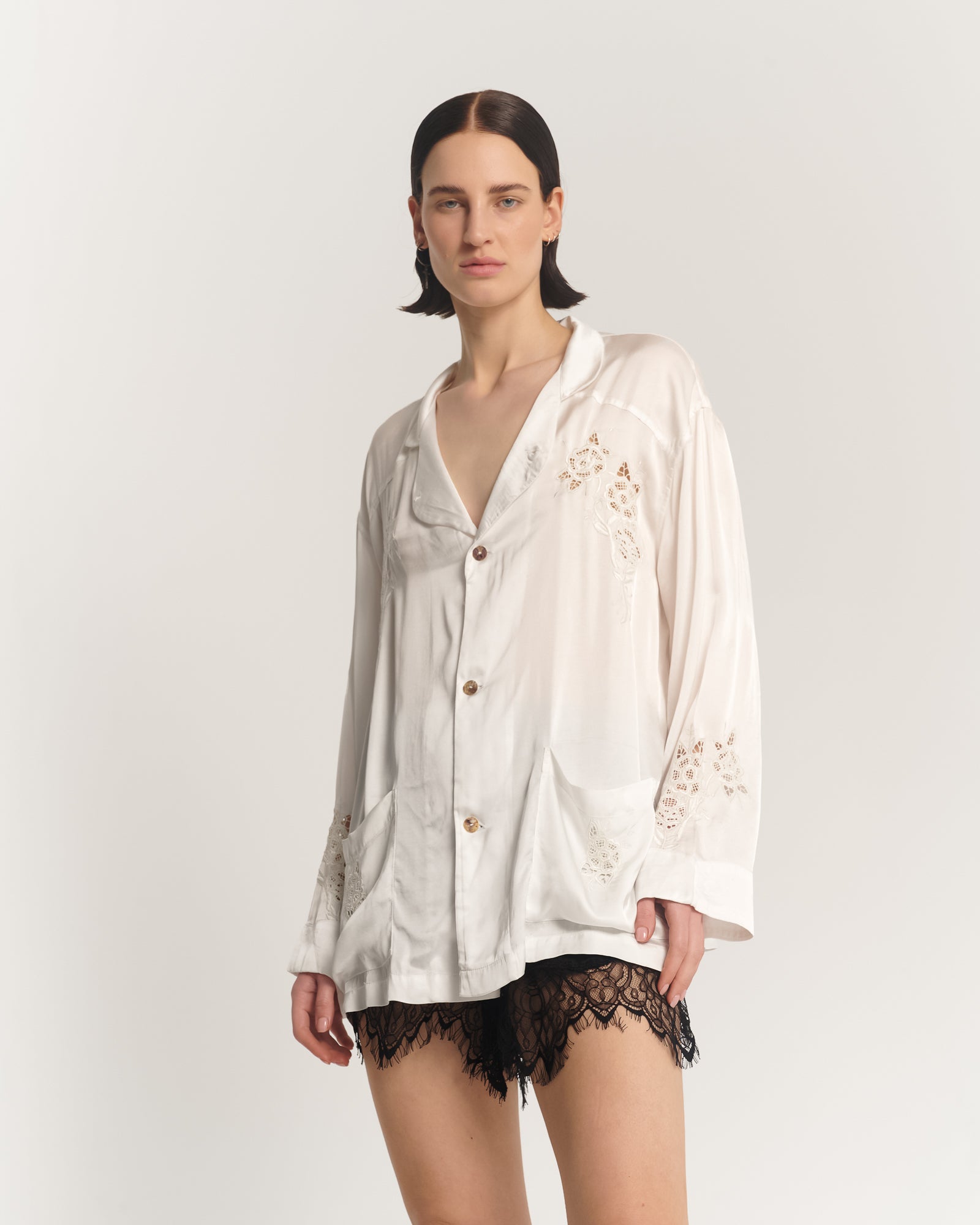 Rose Garden Silk Embroidered Peasant Shirt